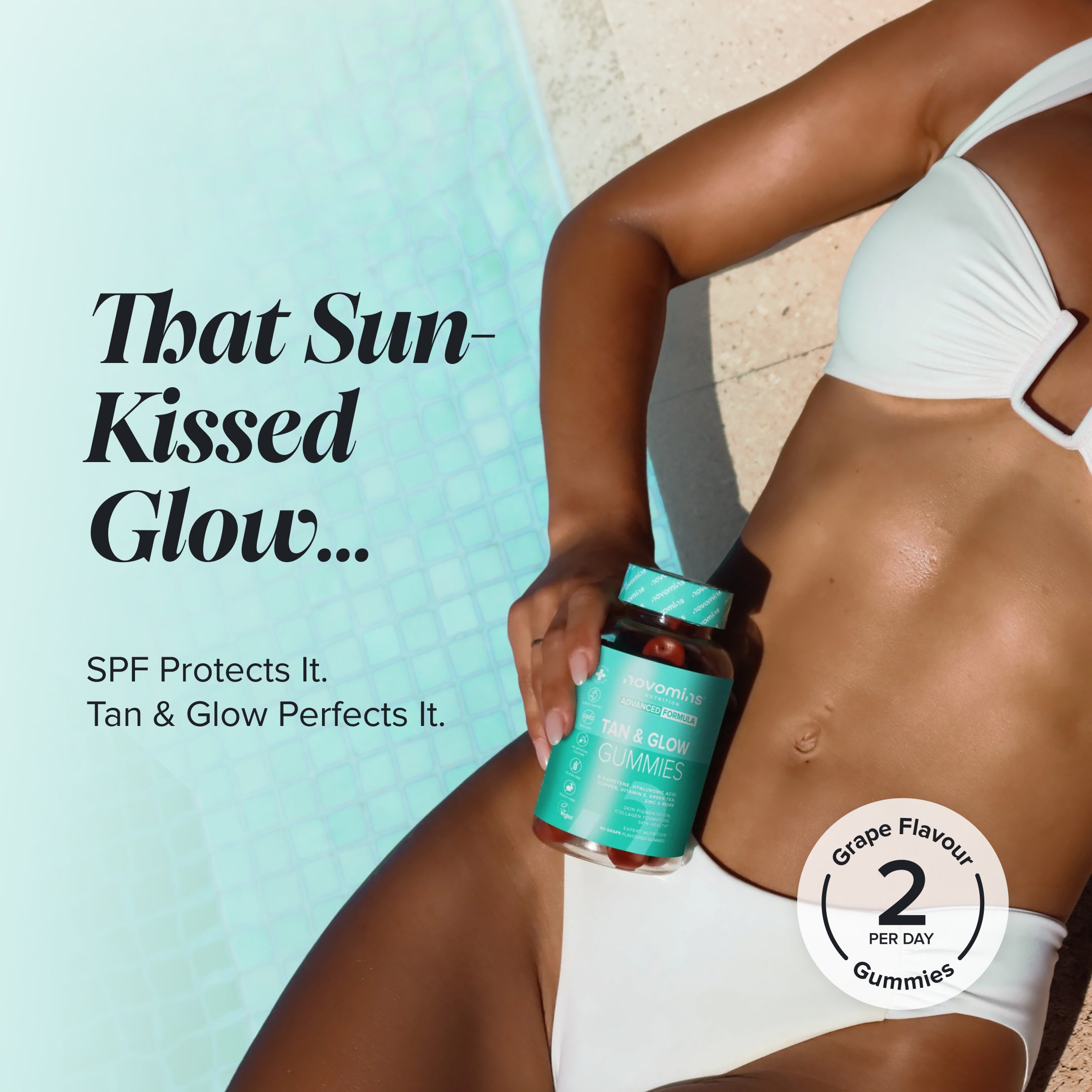 Novomins Cheveux peau ongles Tan & Glow Gummies éclat peau