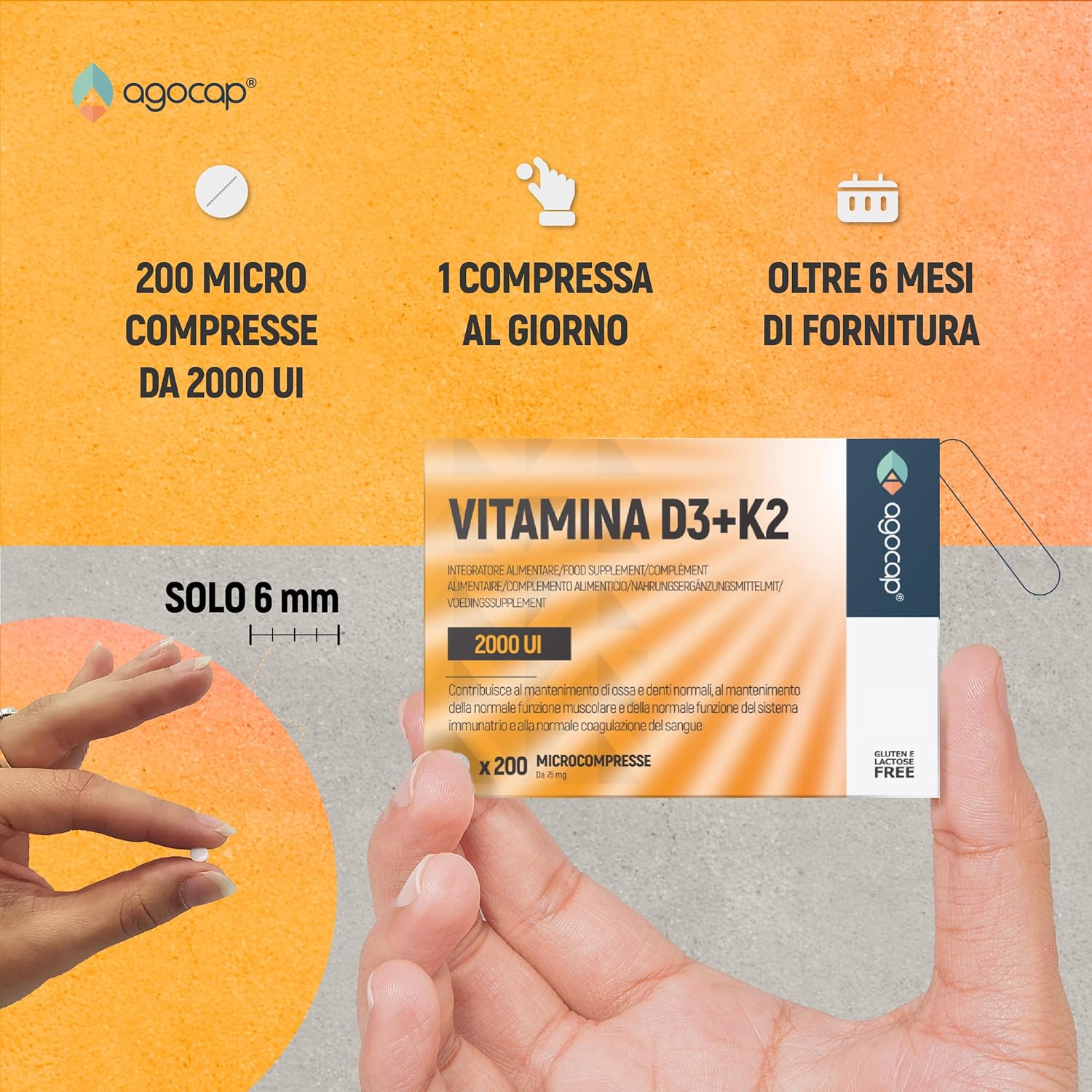 Agocap Ossa e Articolazioni Vitamina D3+K2 complément 200 gélules calcium