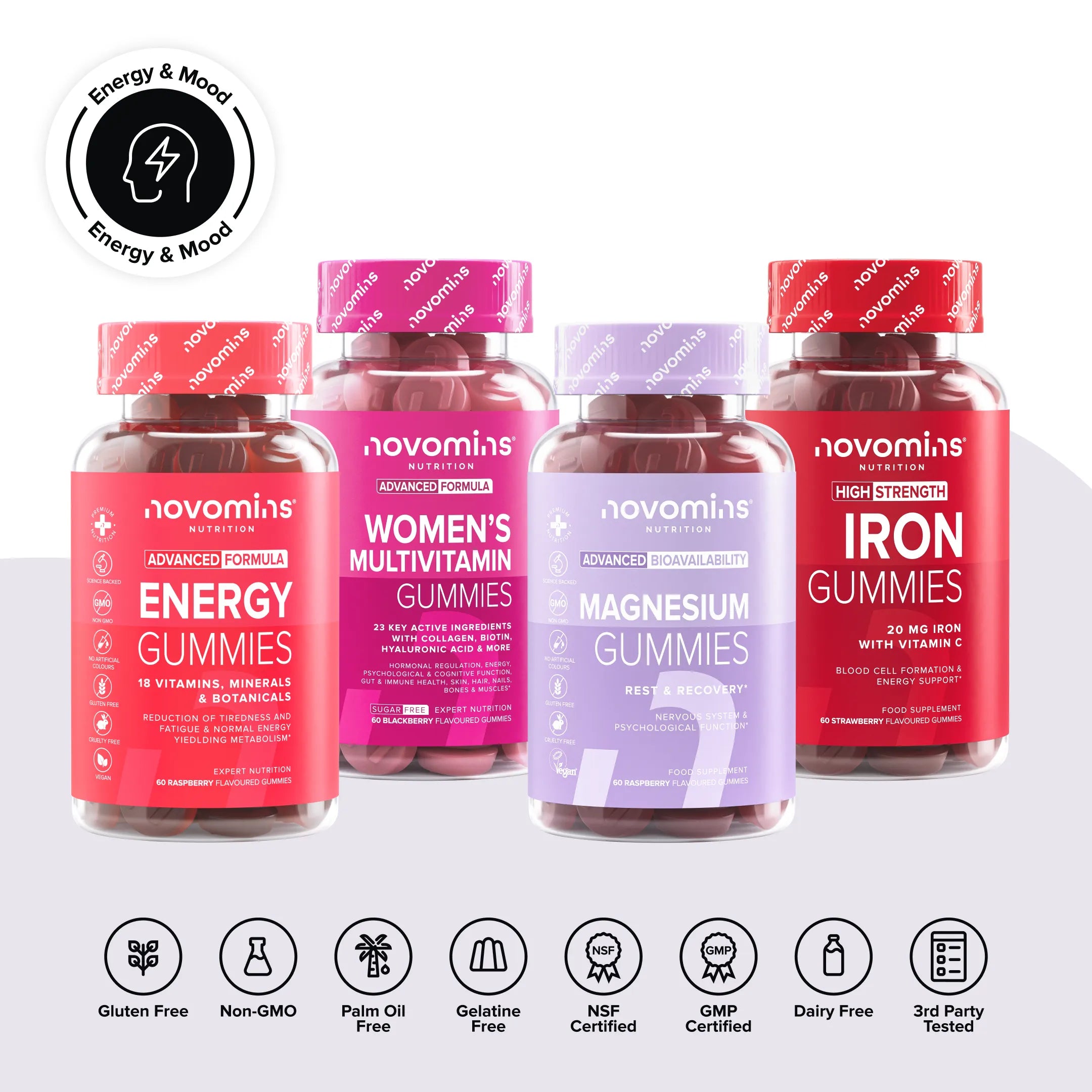 Novomins Énergie & Humeur Femmes coffret 4 gummies énergie