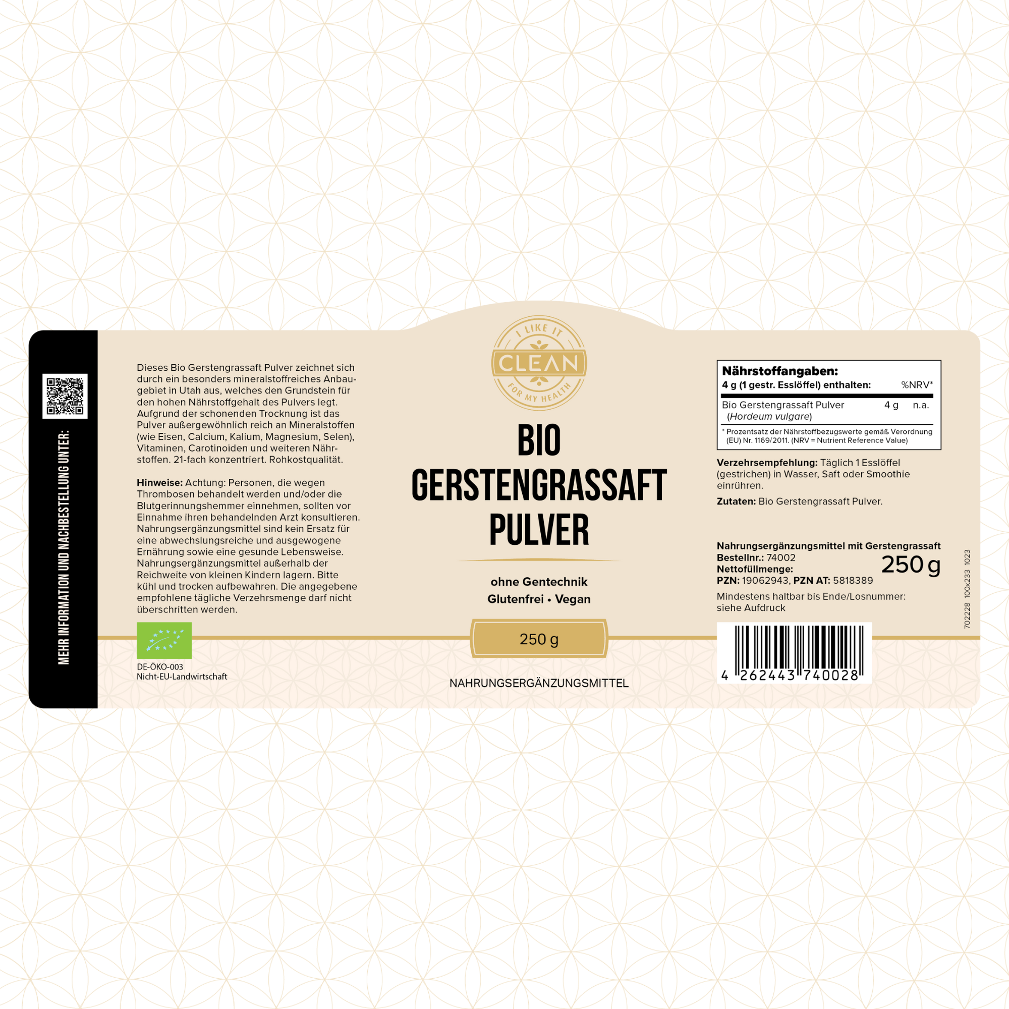 i like it clean Gerstengrassaft poudre jus d'orge bio 250 g