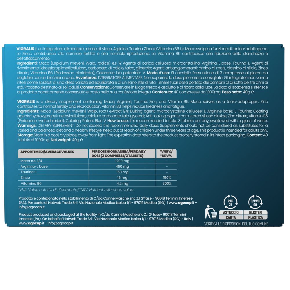 Agocap Vigralis complément énergie homme maca