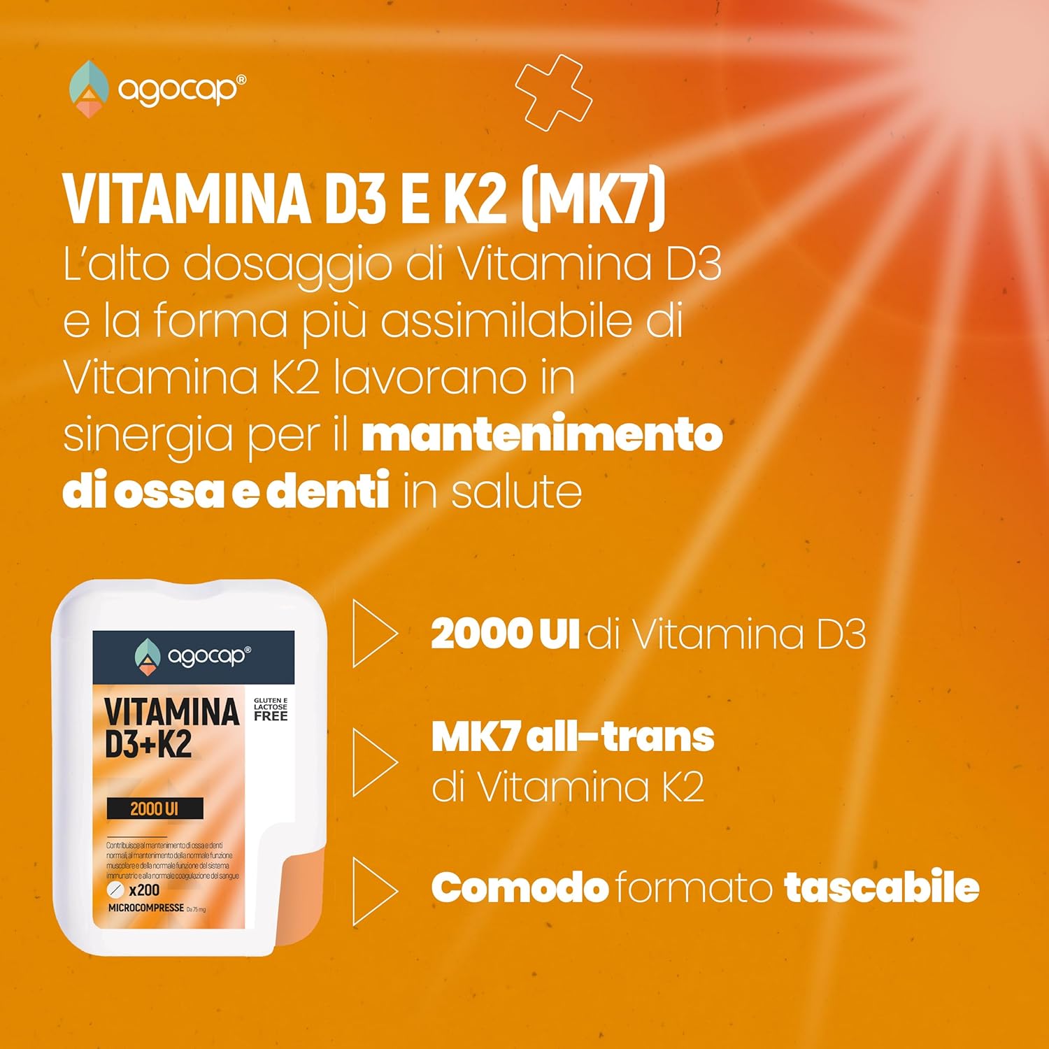 Agocap Ossa e Articolazioni Vitamina D3+K2 complément 200 gélules calcium
