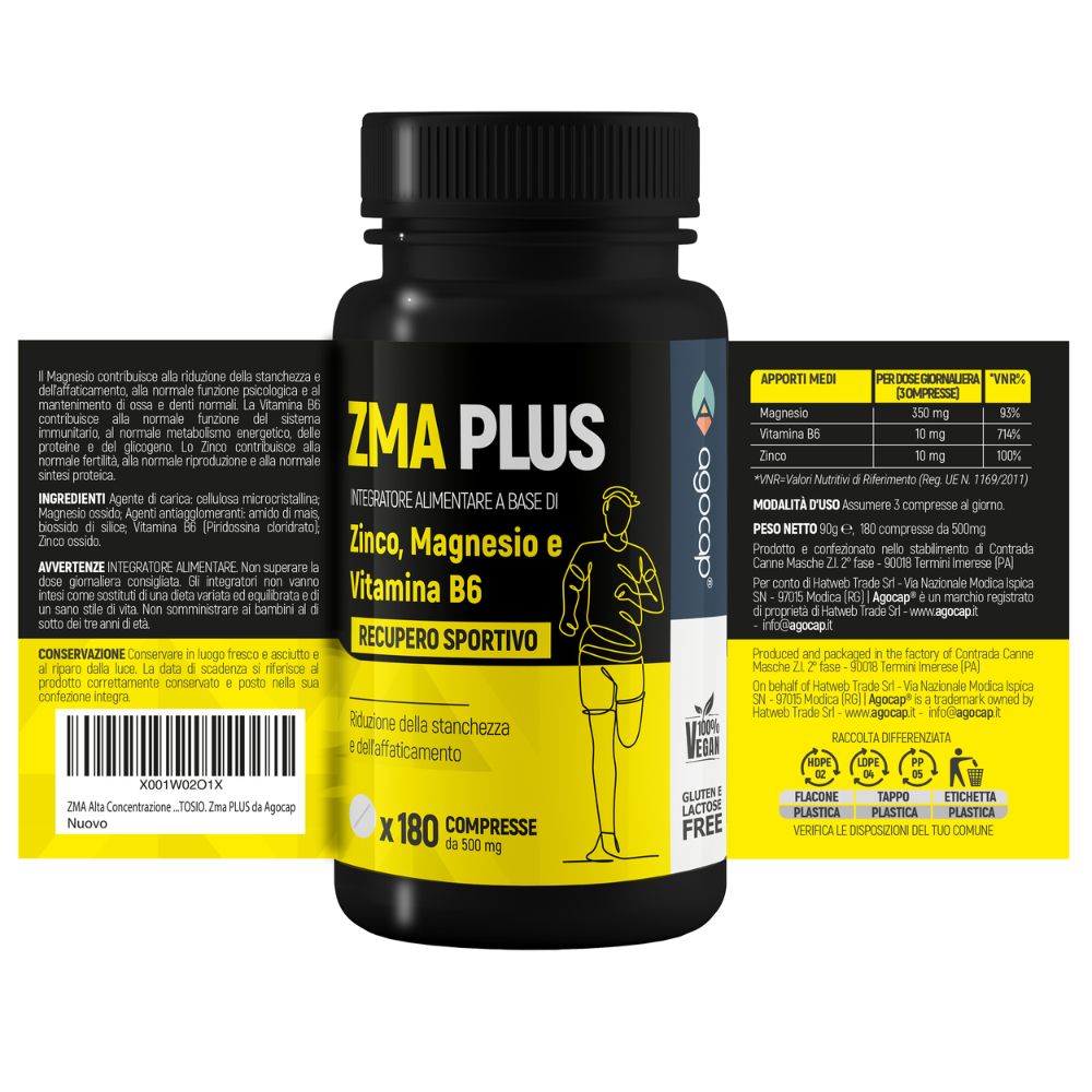 Agocap ZMA Plus zinc magnésium B6 complément 180 gélules sport