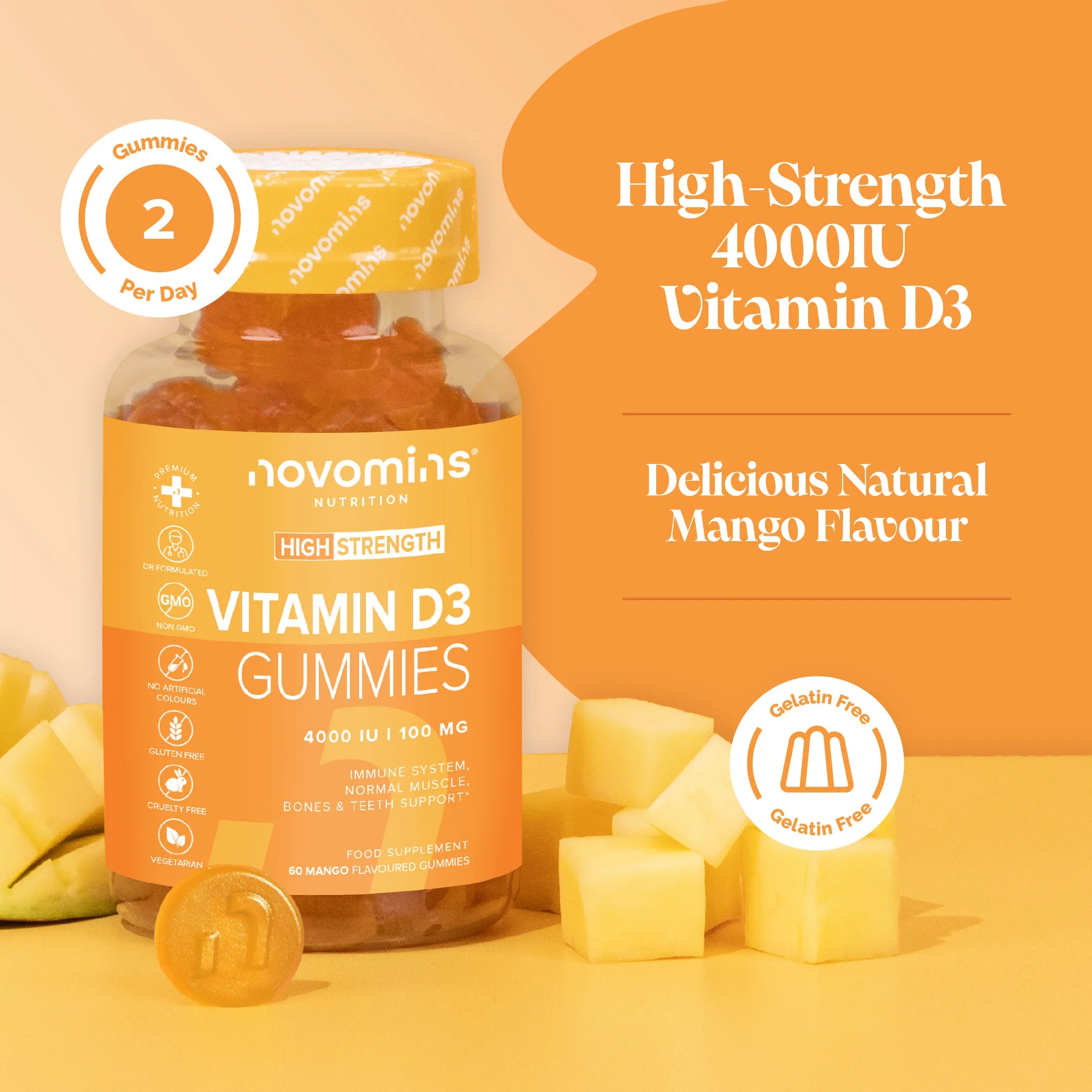 Novomins Immunité Gummies Vitamine D3 4000 UI soleil