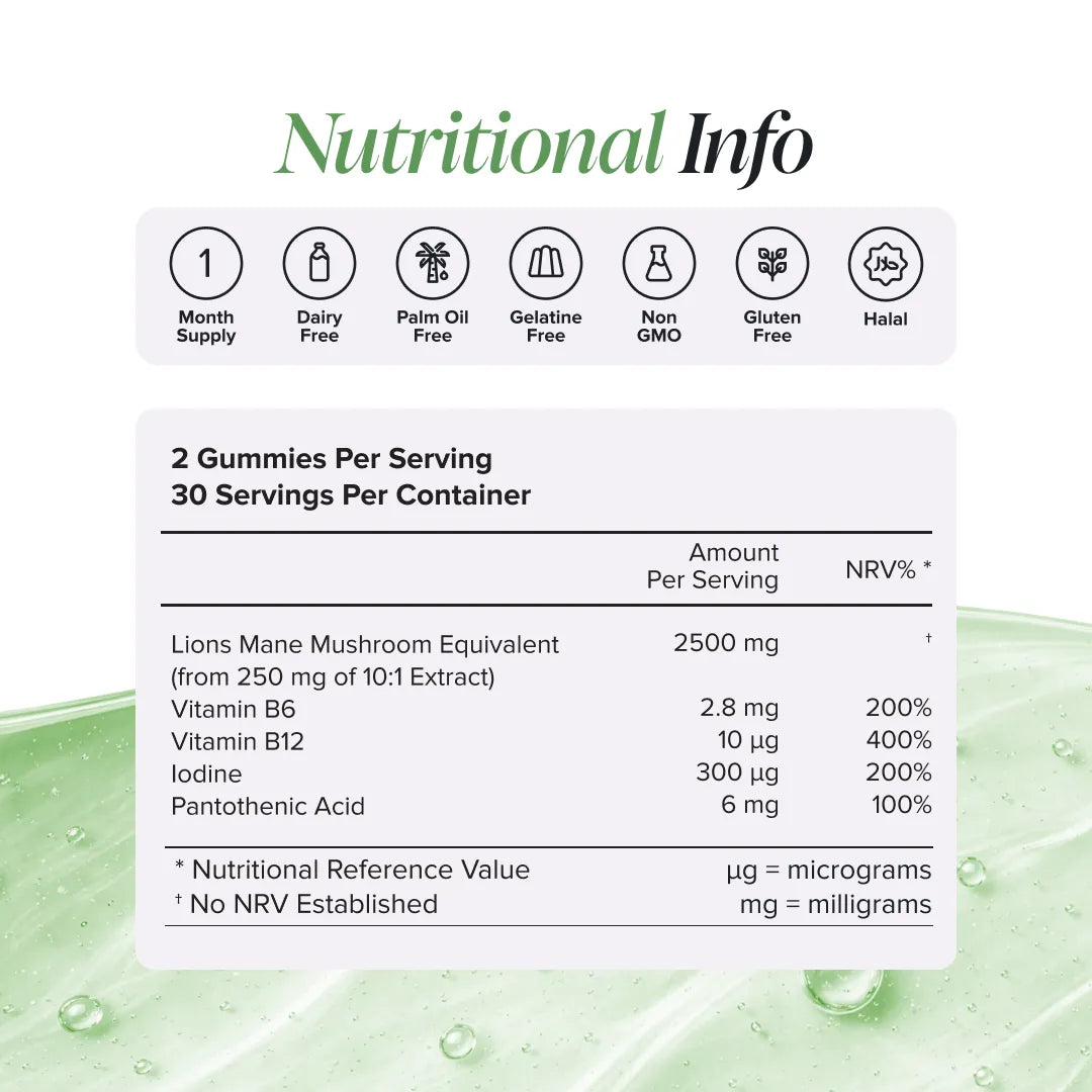 Novomins Lion's Mane 2500 mg Gummies Sans Sucre