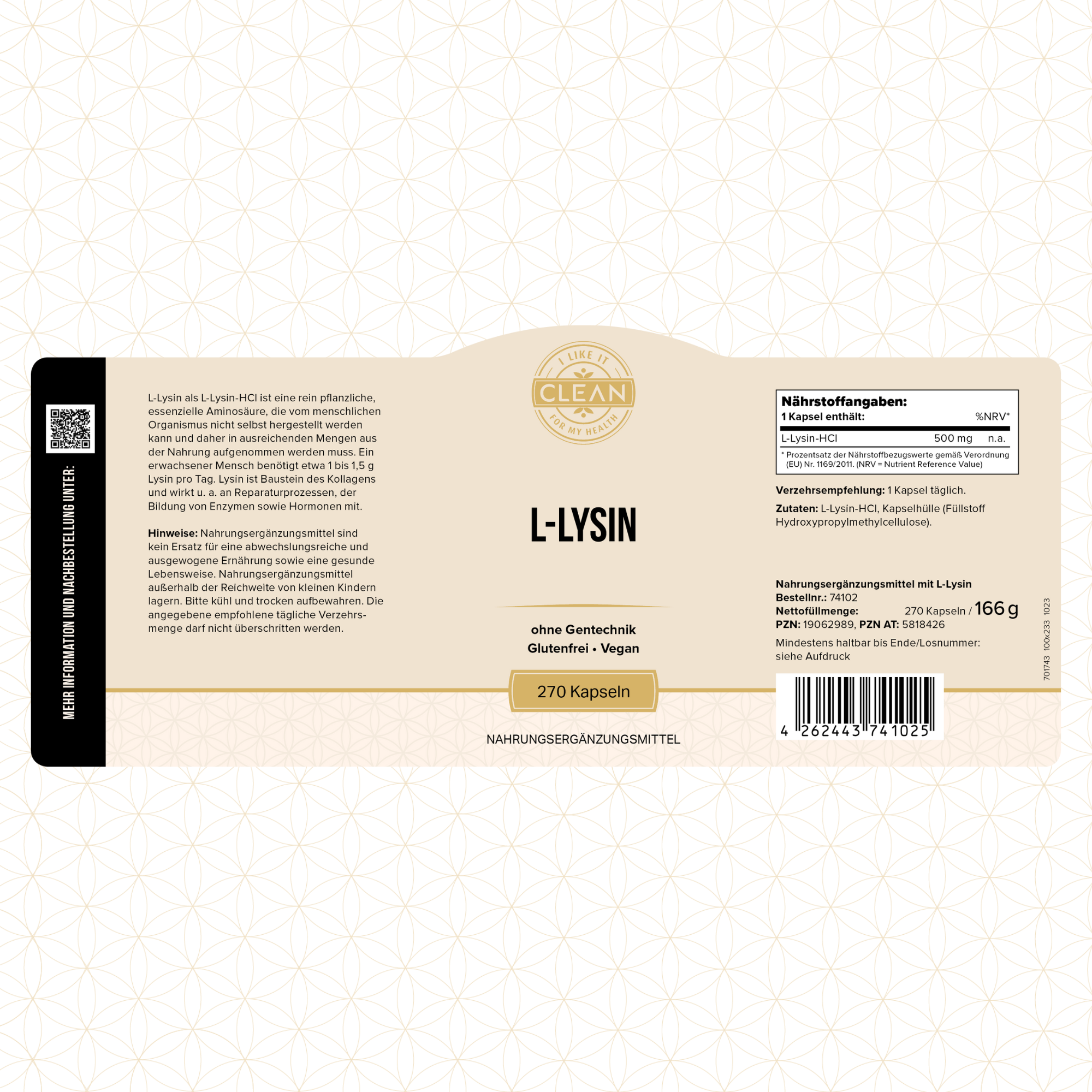 i like it clean L-Lysin L-lysine gélules 270 vegan 500 mg