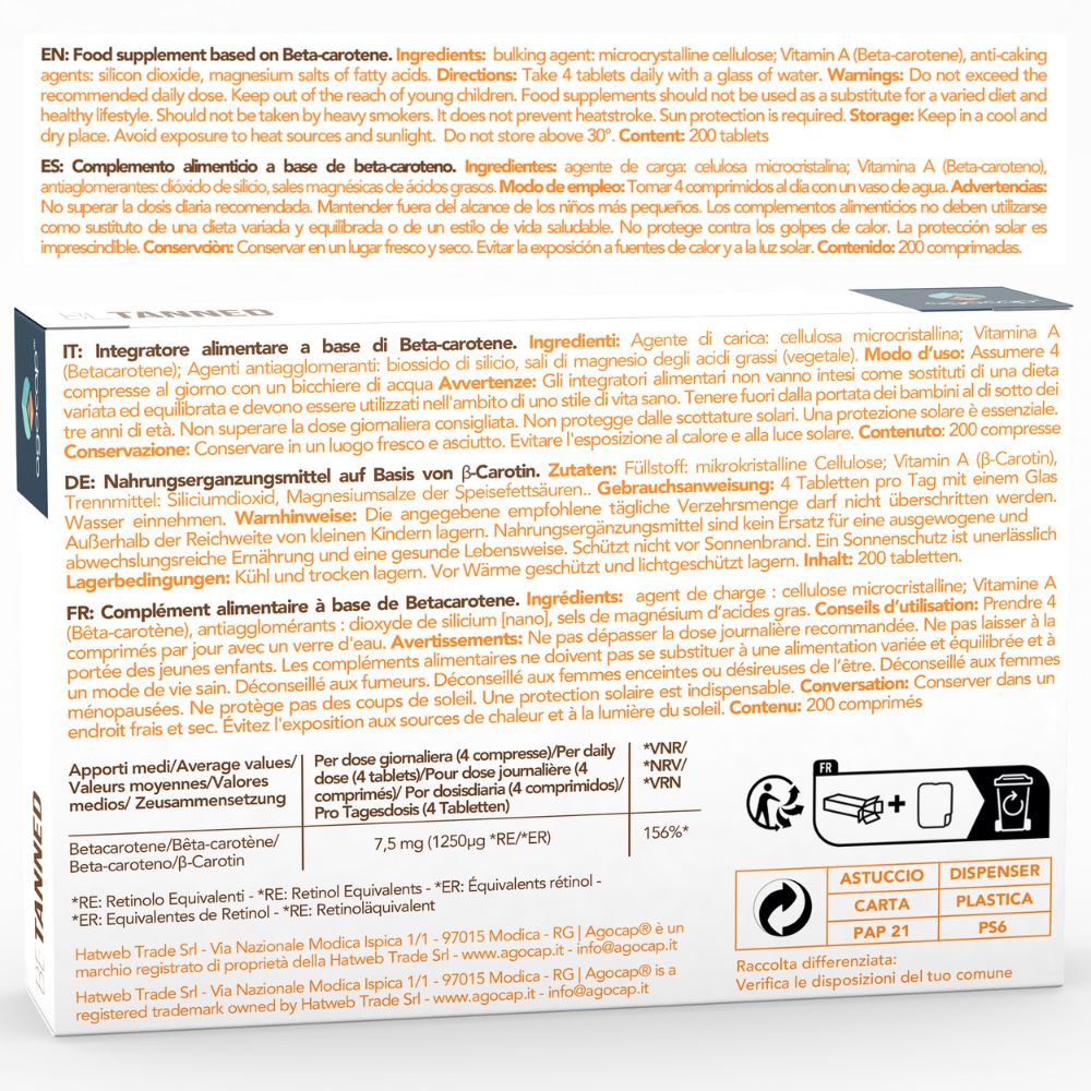 Agocap Vitamine Betacarotene complément bronzage mélanine