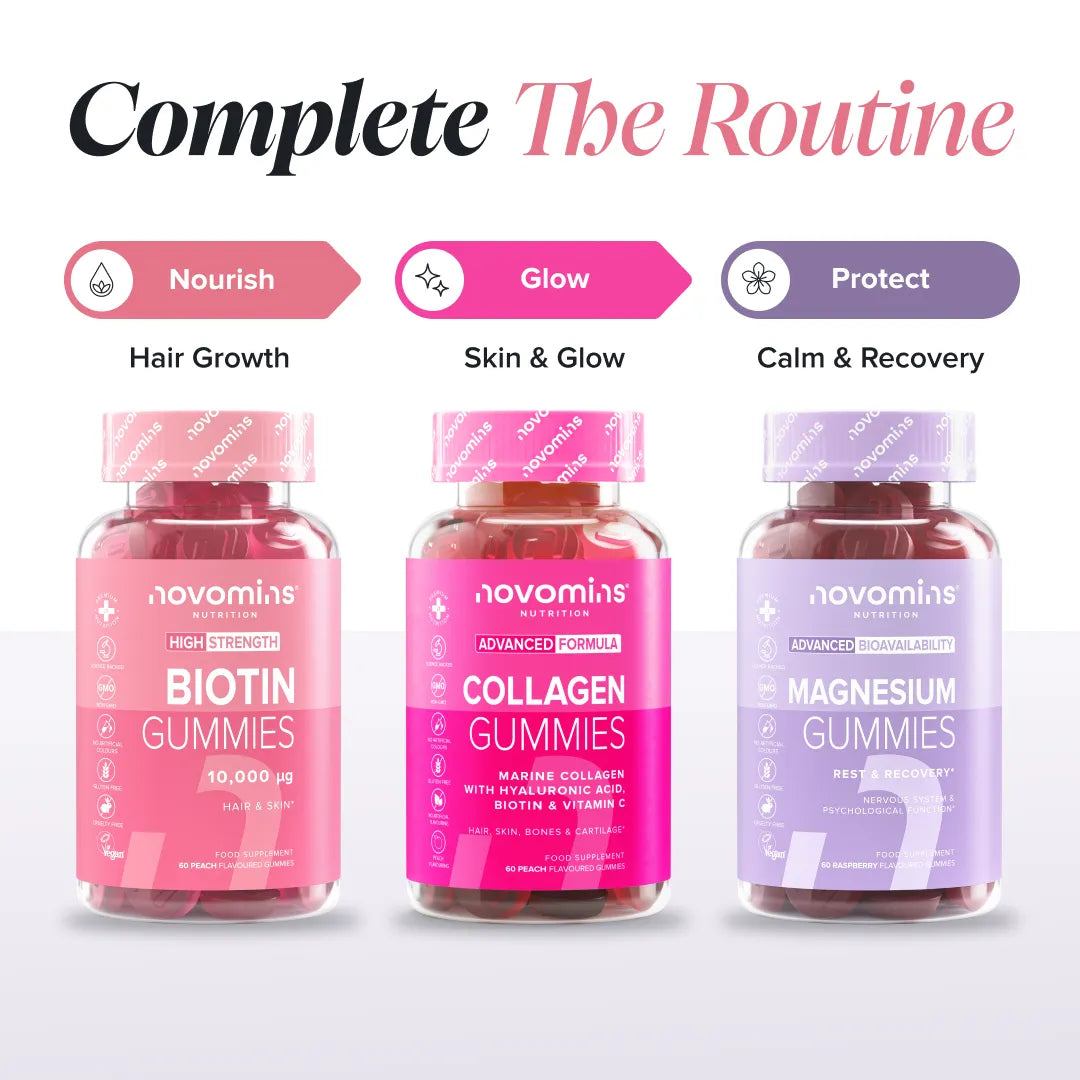 Novomins Cheveux peau ongles Gummies Biotine pêche 10000µg