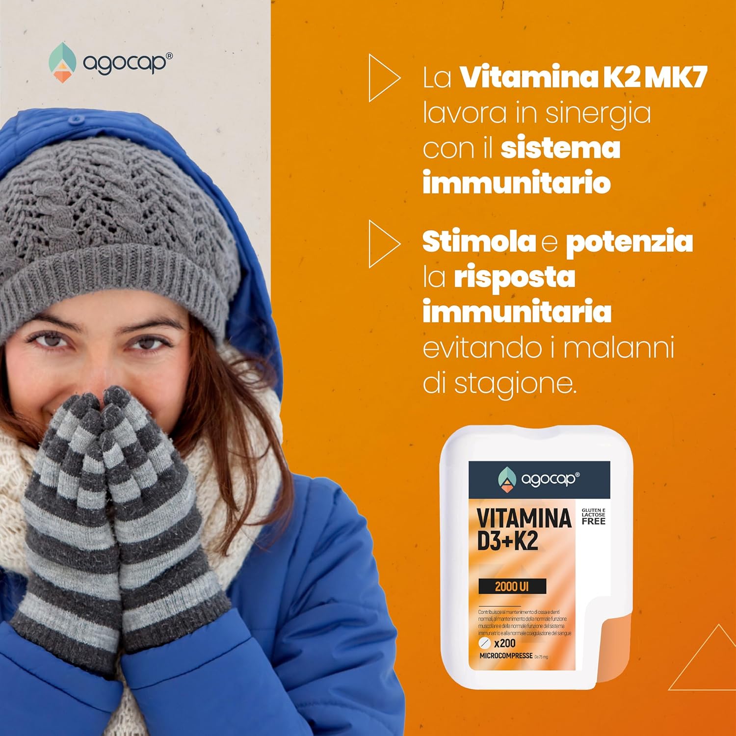 Agocap Ossa e Articolazioni Vitamina D3+K2 complément 200 gélules calcium