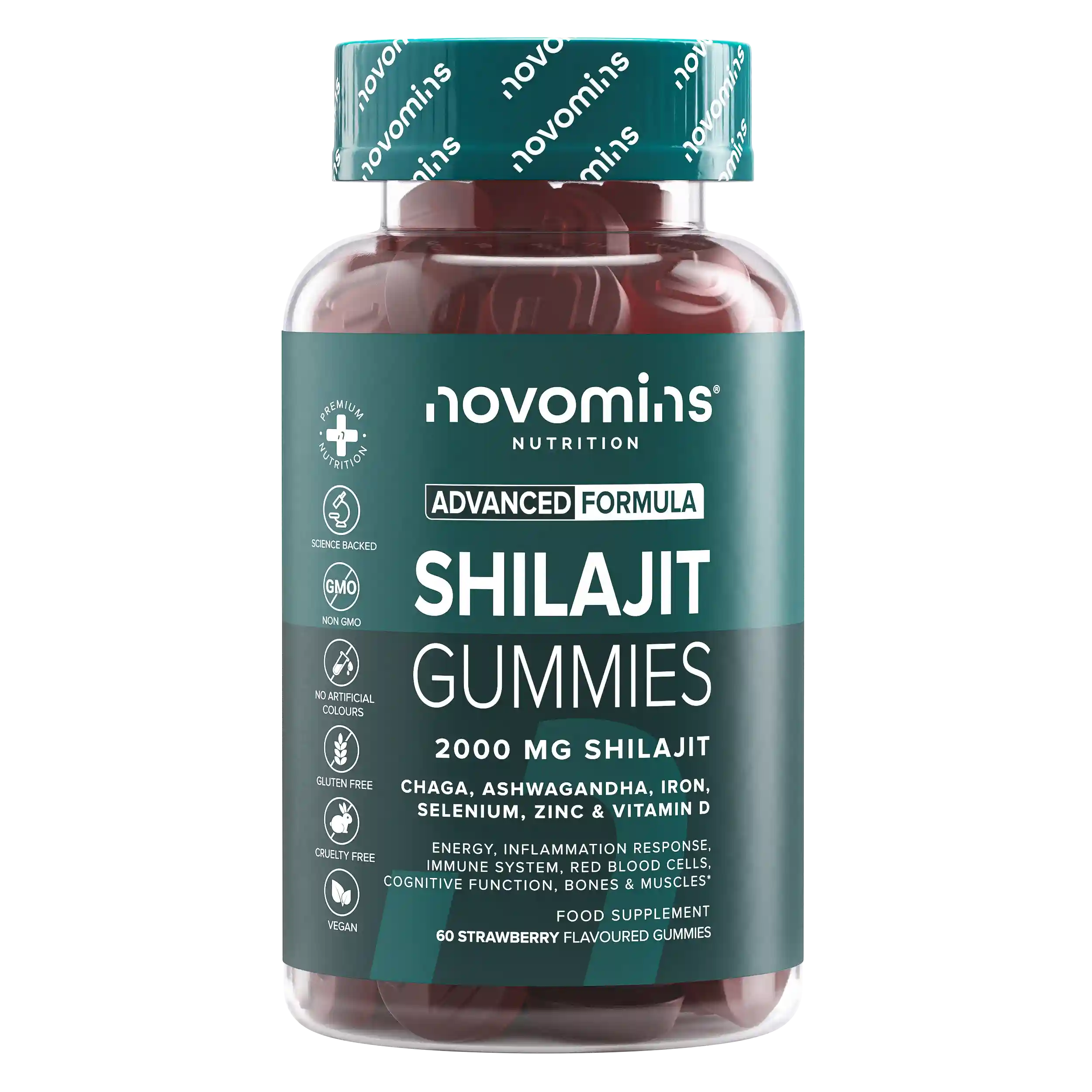 Novomins Énergie Gummies de shilajit fer ashwagandha