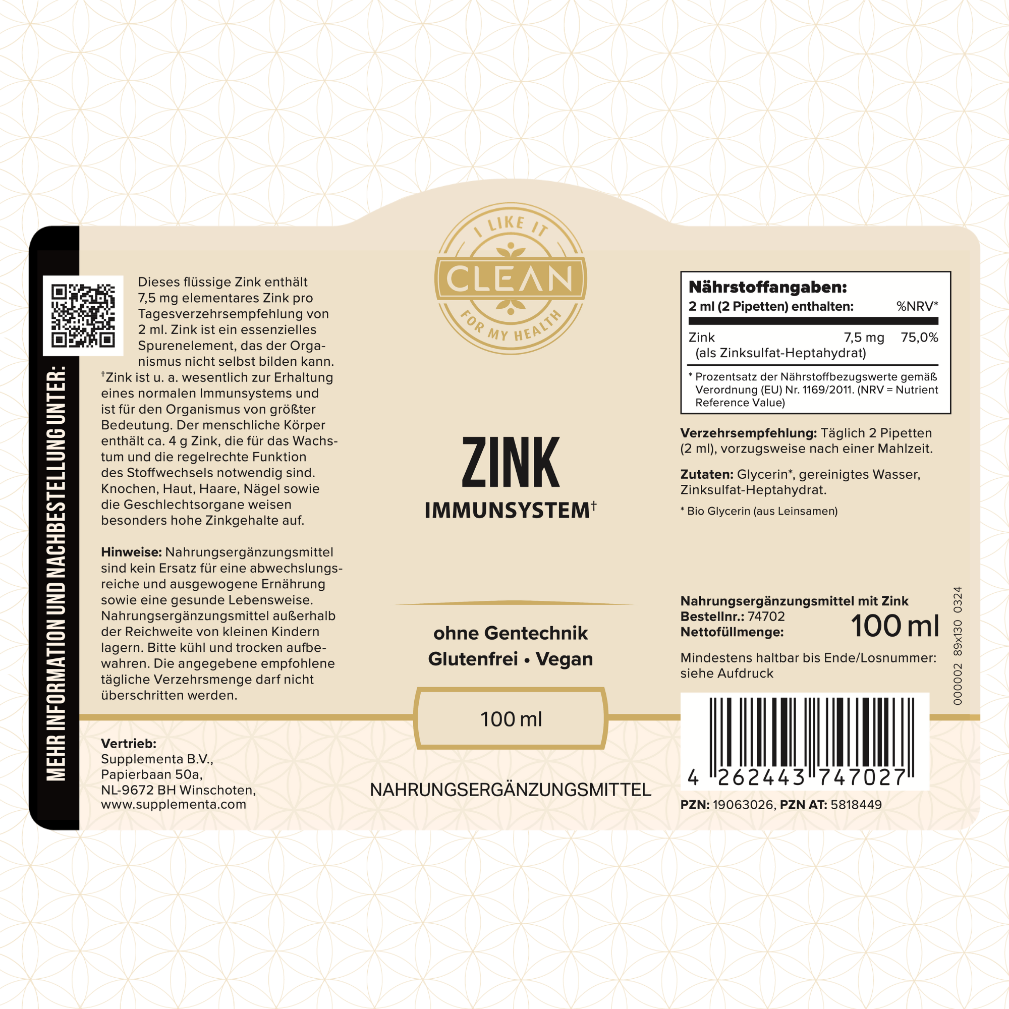 i like it clean Zink zinc liquide 100 ml 7,5 mg