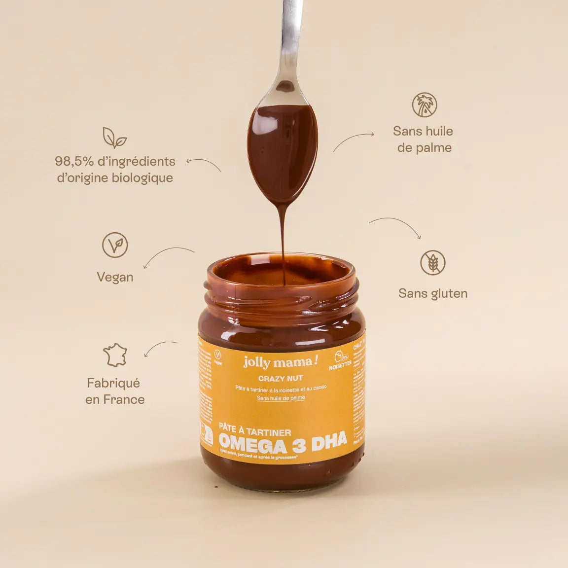 Jolly Mama Crazy nut pâte à tartiner cacao noisettes DHA