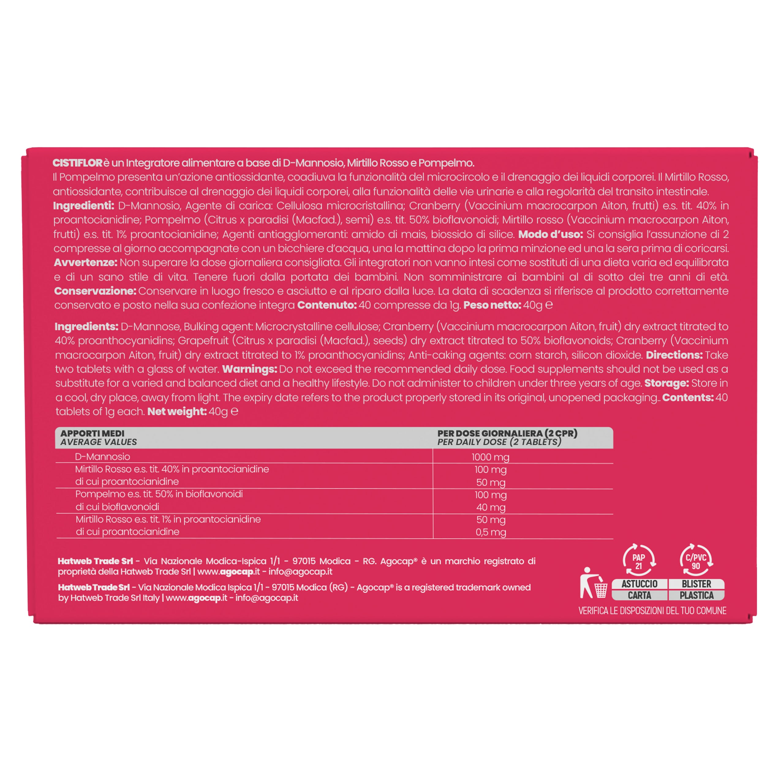 Agocap Cistiflor complément urinaire D-mannose 30 gélules