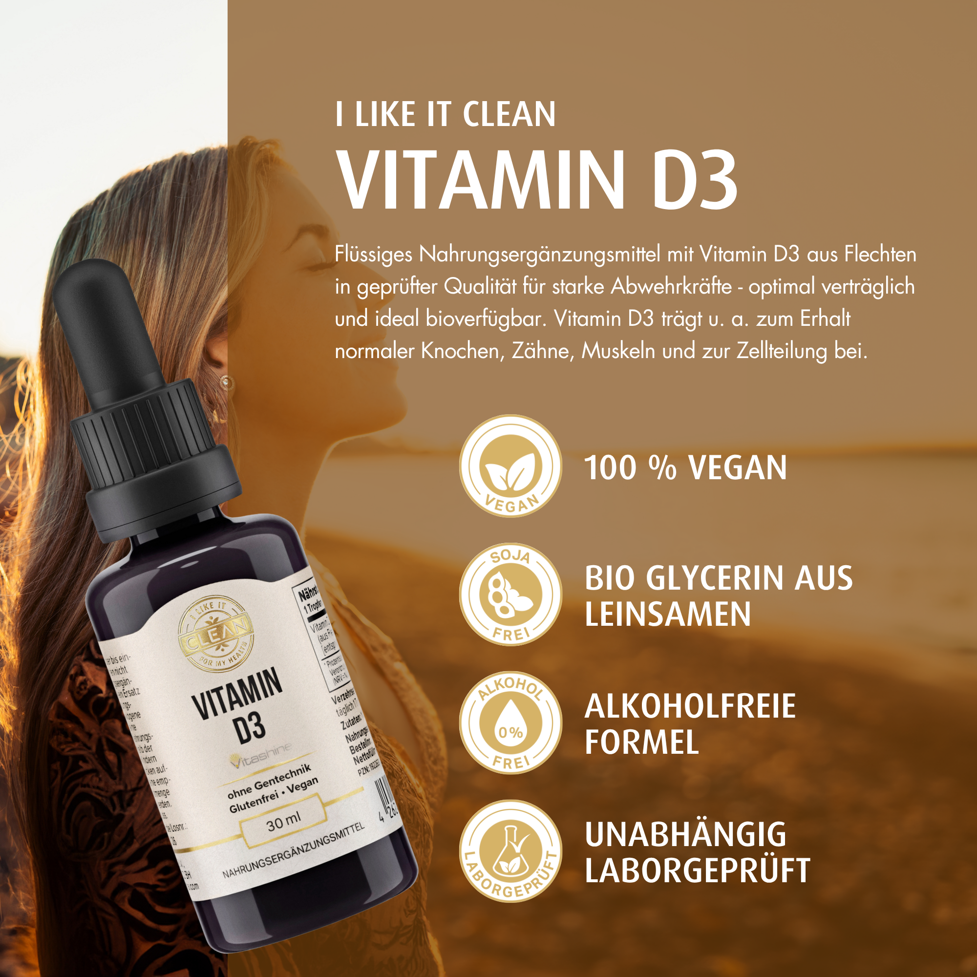i like it clean Vitamin D3 gouttes 30 ml vegan 1000 UI