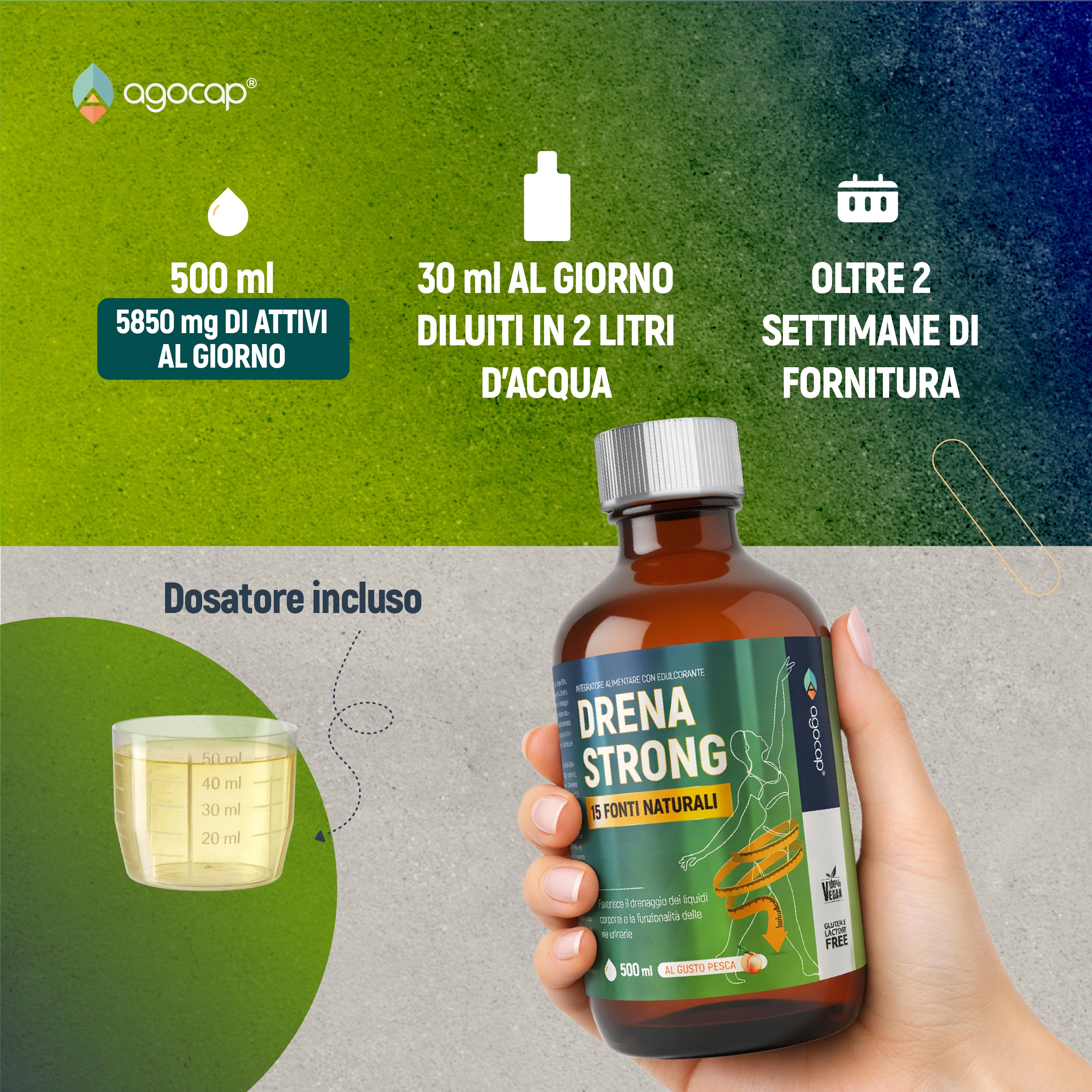 Agocap Drena Strong draineur liquide pêche 500 ml