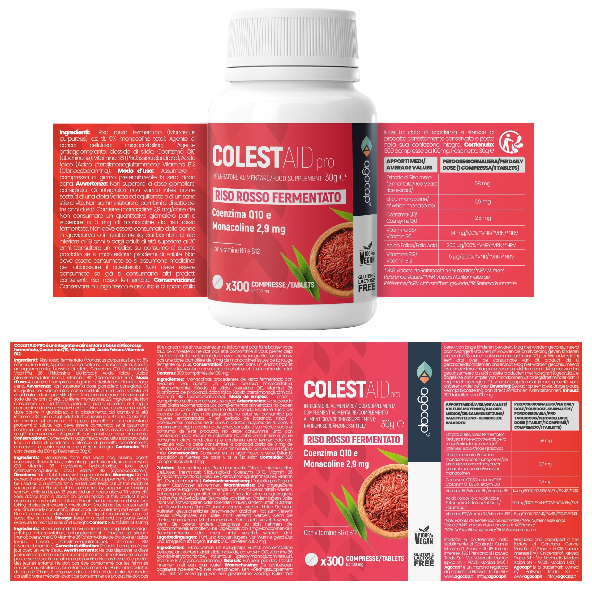 Agocap Colestaid PRO riz rouge complément 300 gélules cholestérol