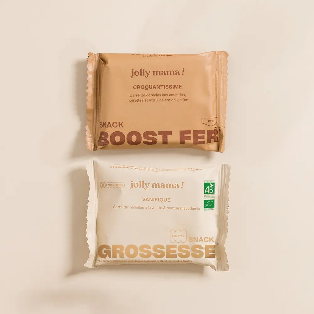 Jolly Mama Kit découverte pré postnatal 2 snacks vegan