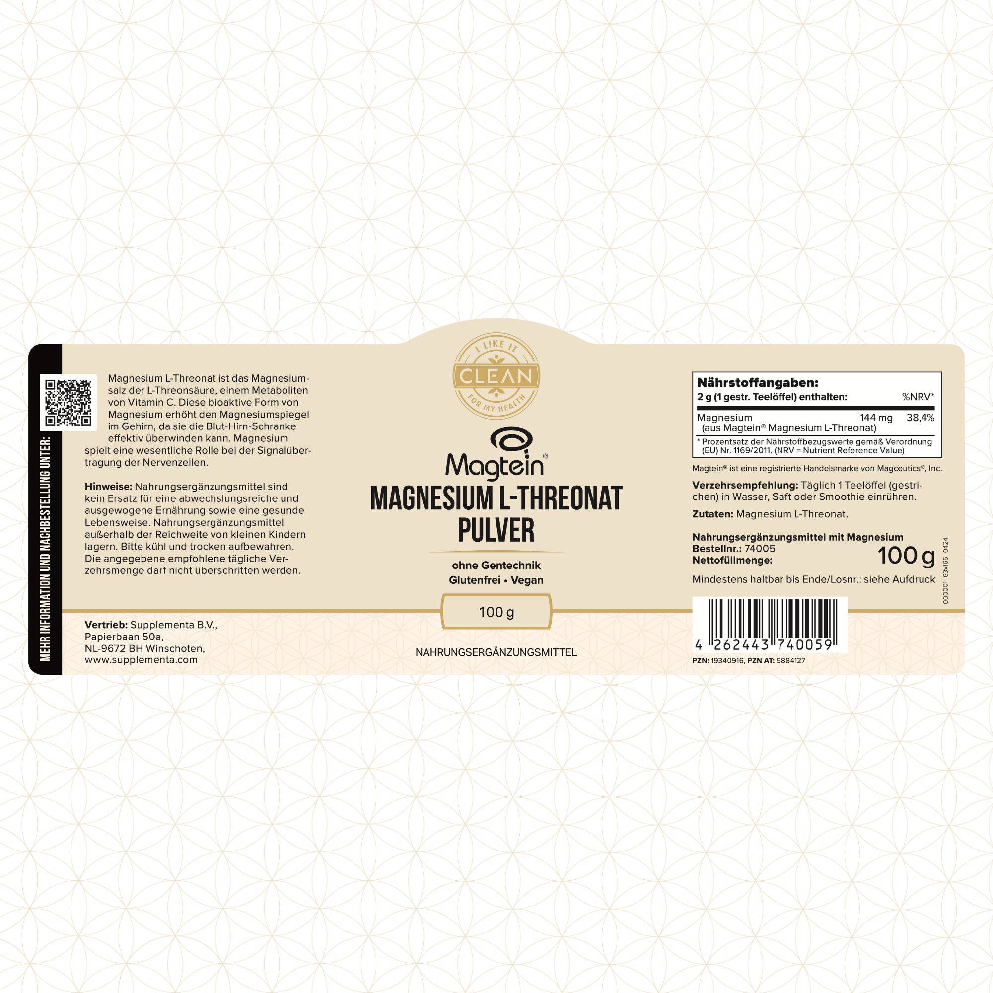 i like it clean Magnésium L-Thréonate poudre 100 g énergie