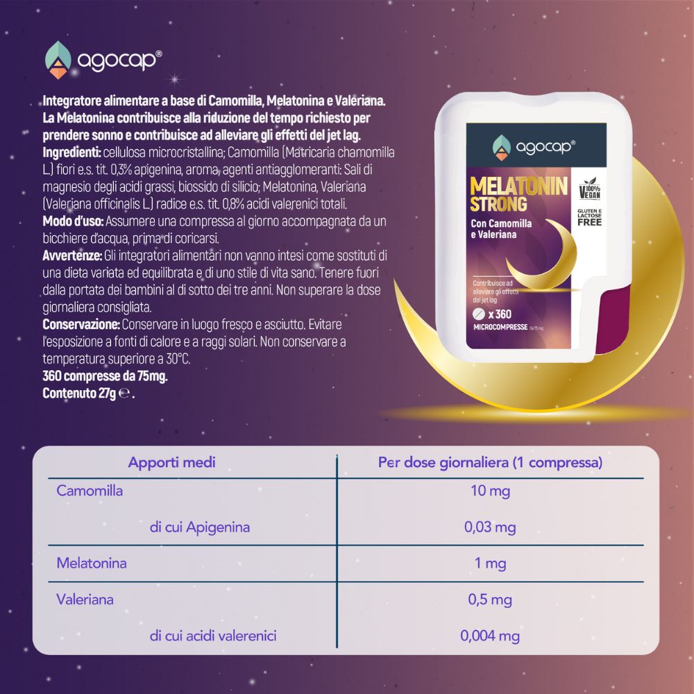 Agocap Stress e Stanchezza Melatonina Strong 1 mg sommeil