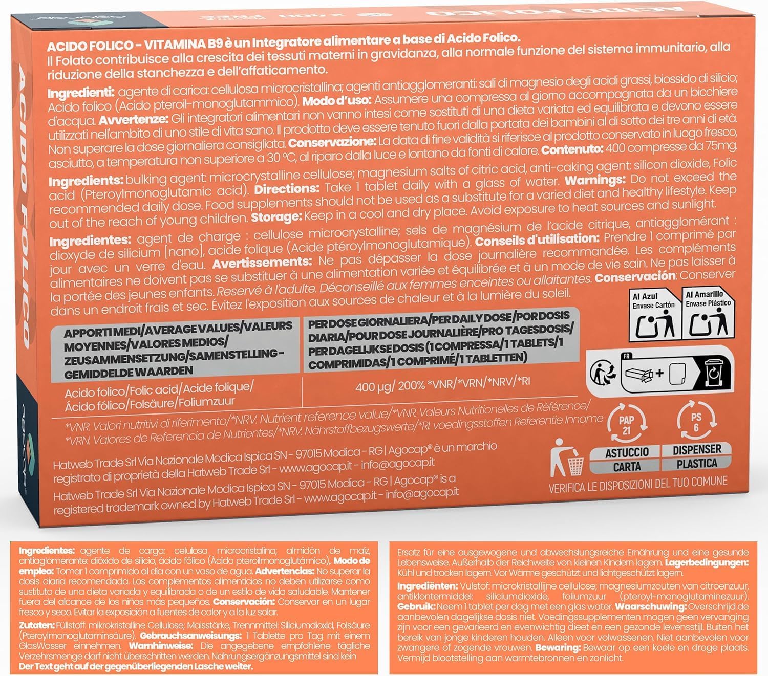 Agocap Gravidanza acide folique B9 400mcg 400 micro-comprimés