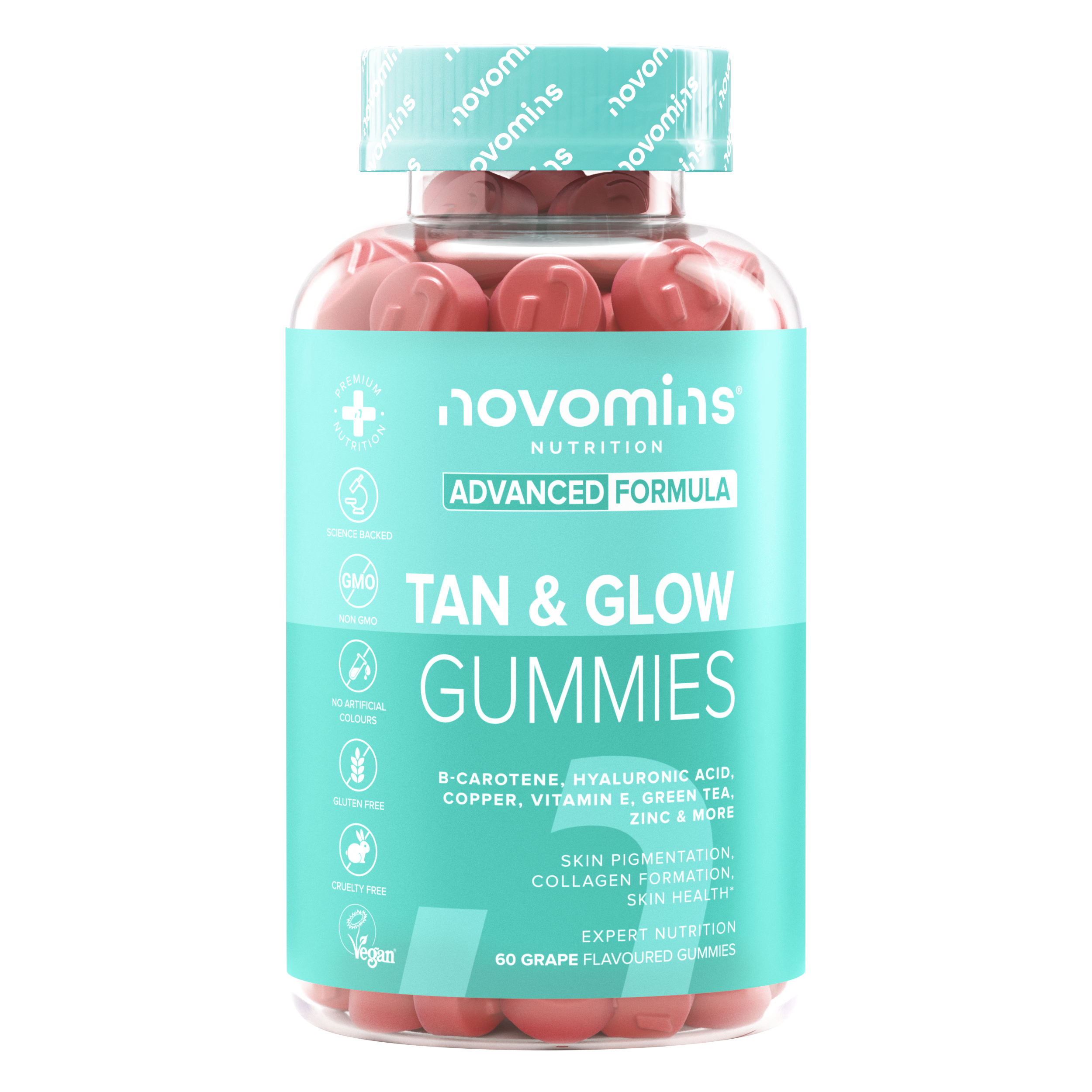Novomins Cheveux peau ongles Tan & Glow Gummies éclat peau