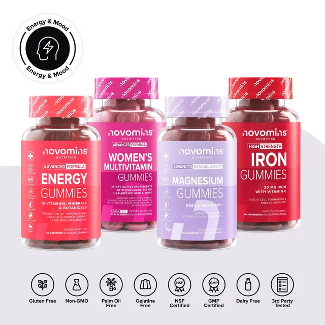 Novomins Énergie & Humeur Femmes coffret 4 gummies énergie