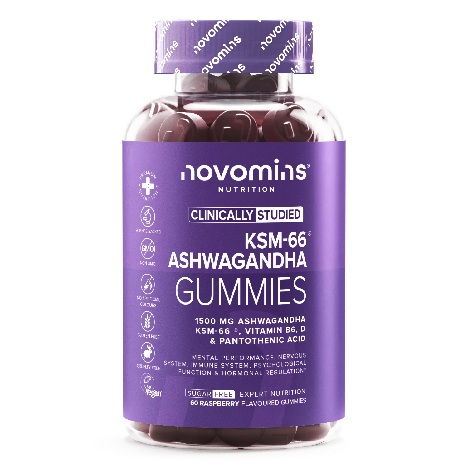 Novomins Esprit & humeur Gummies KSM-66 Ashwagandha framboise