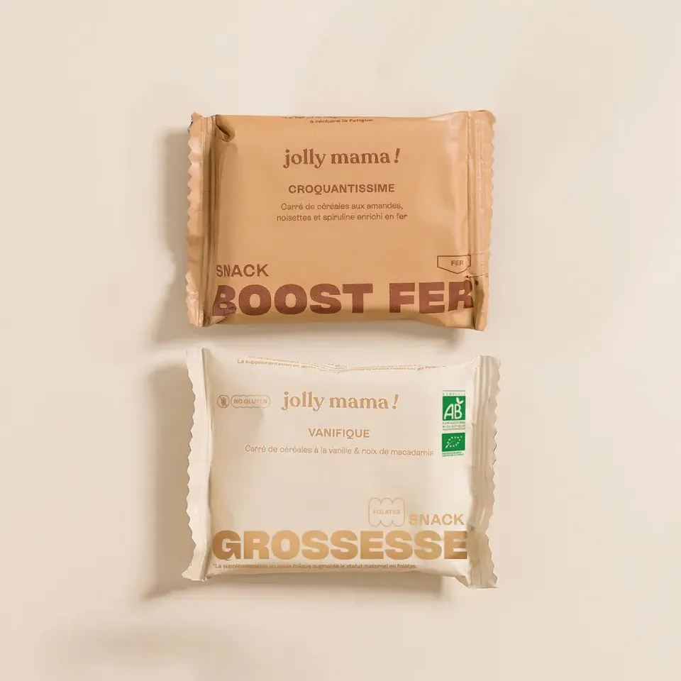Jolly Mama Kit découverte pré postnatal 2 snacks vegan