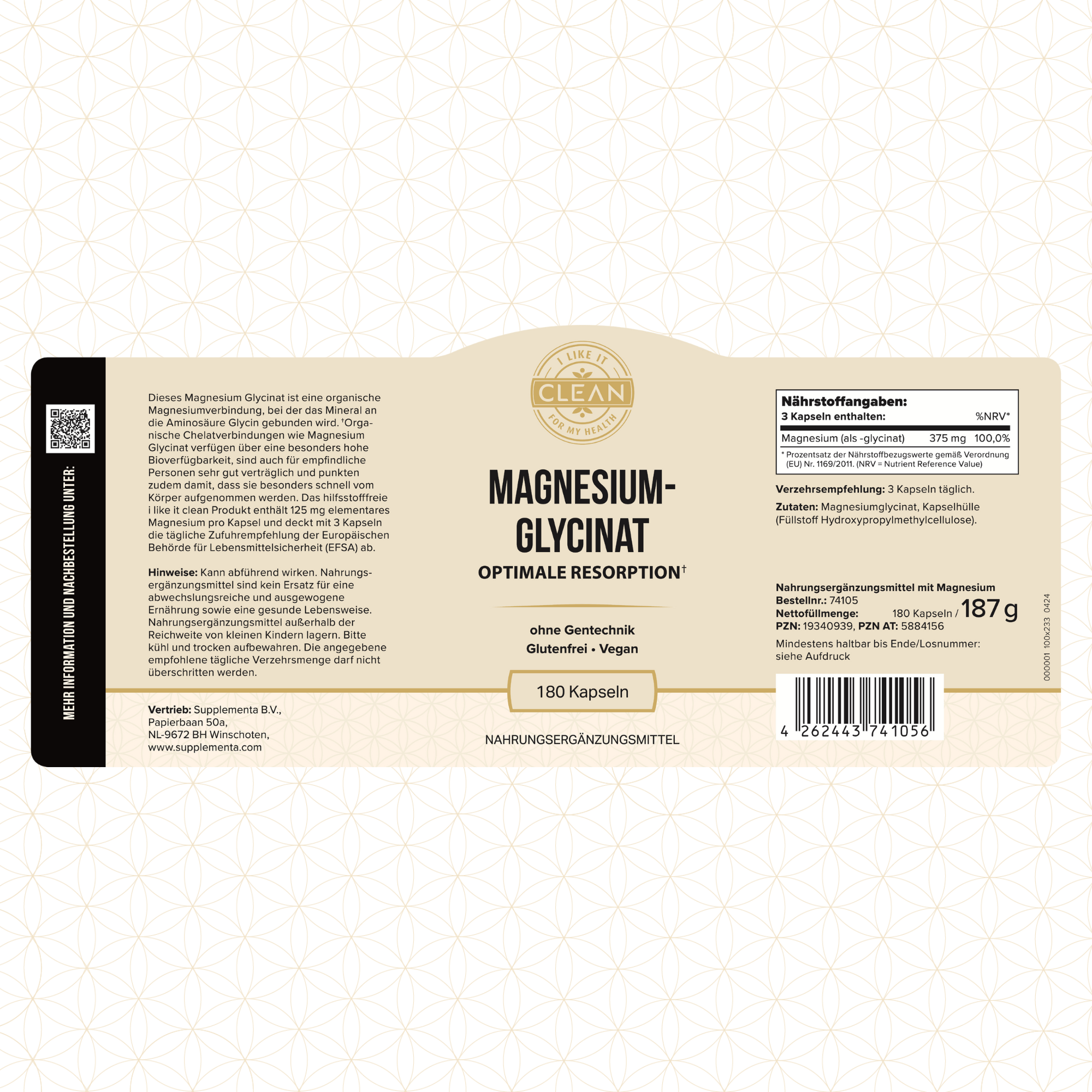 i like it clean Magnésium Glycinate gélules 180 muscles nerfs