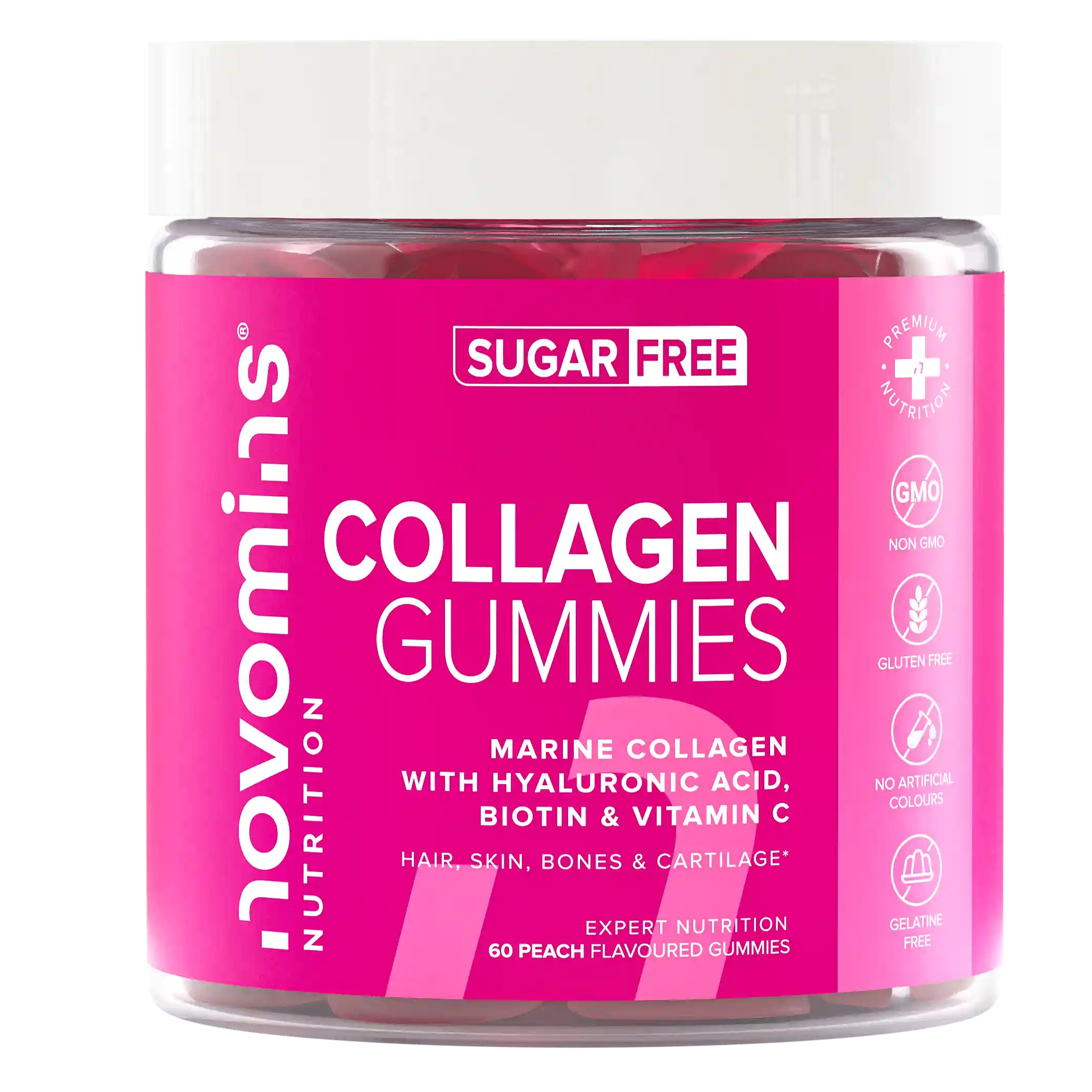 Novomins Cheveux peau ongles Gummies Collagène Sans Sucre pêche