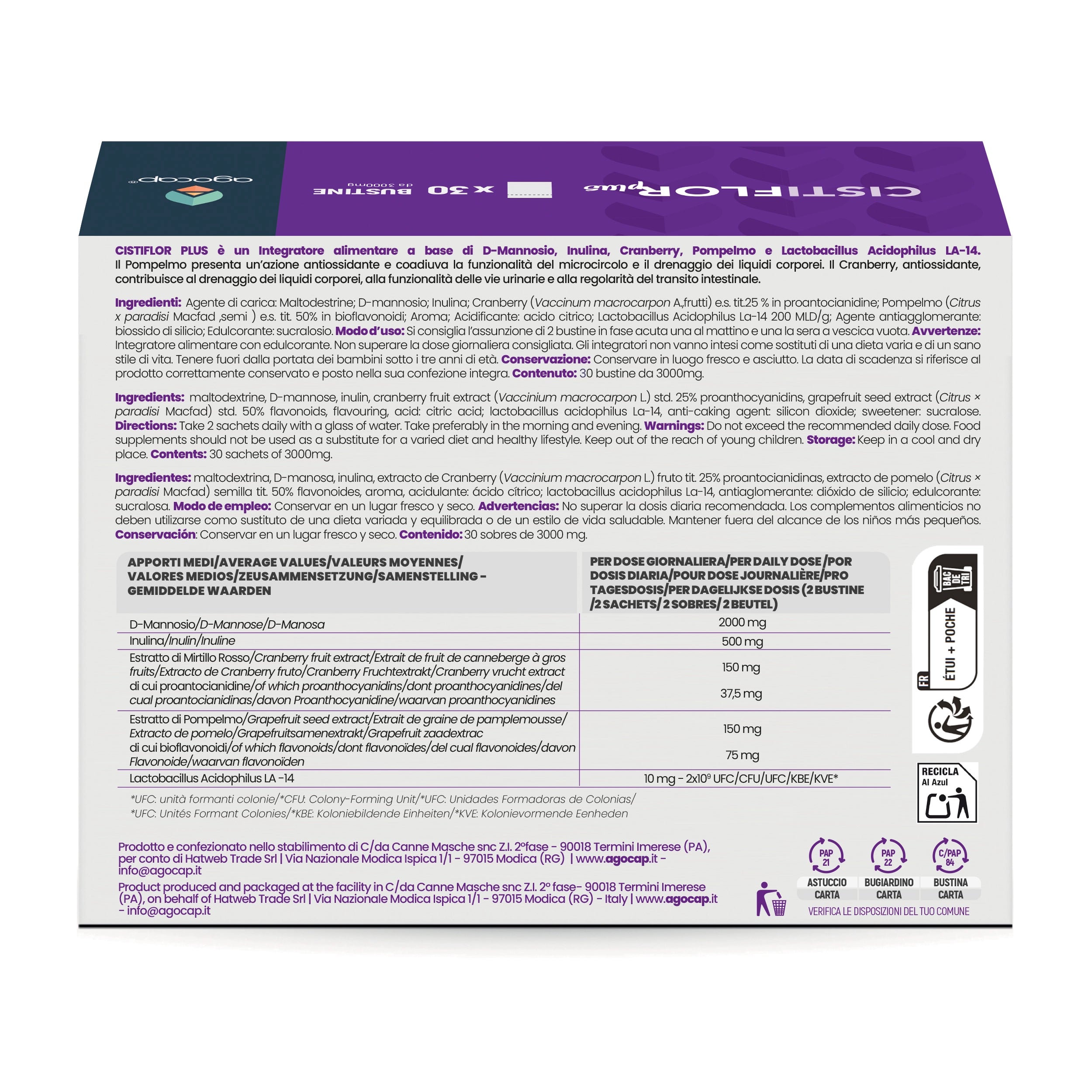 Agocap Benessere Urinario Cistiflor Plus gélules D-Mannose 60