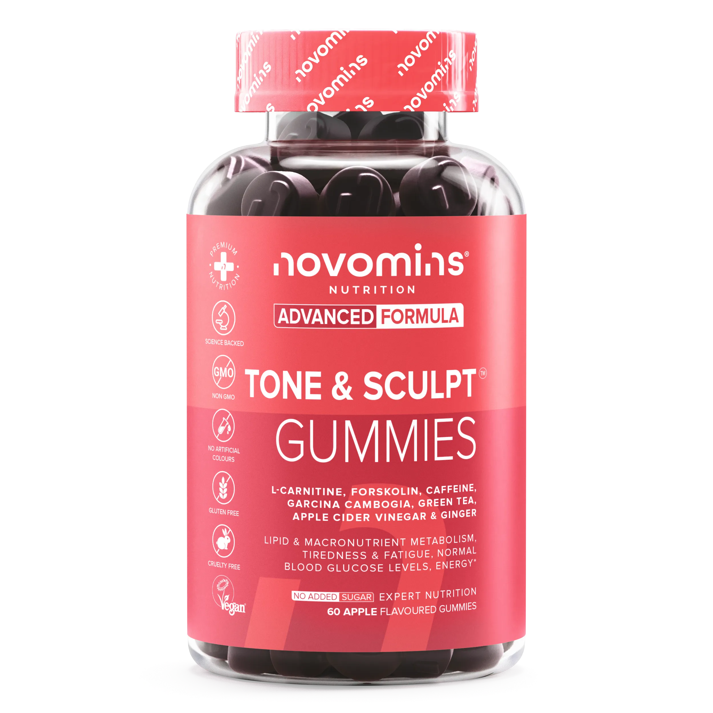 Novomins Tone & Sculpt Gummies Pomme Métabolisme 12 Actifs