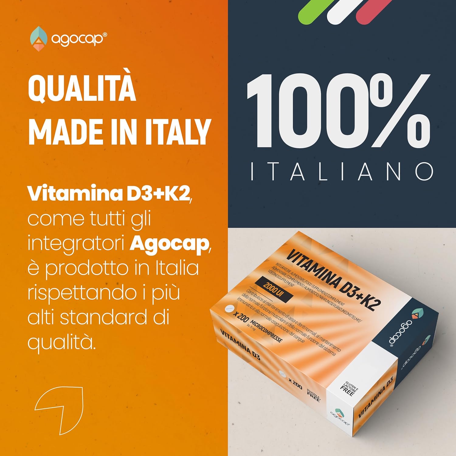 Agocap Ossa e Articolazioni Vitamina D3+K2 complément 200 gélules calcium