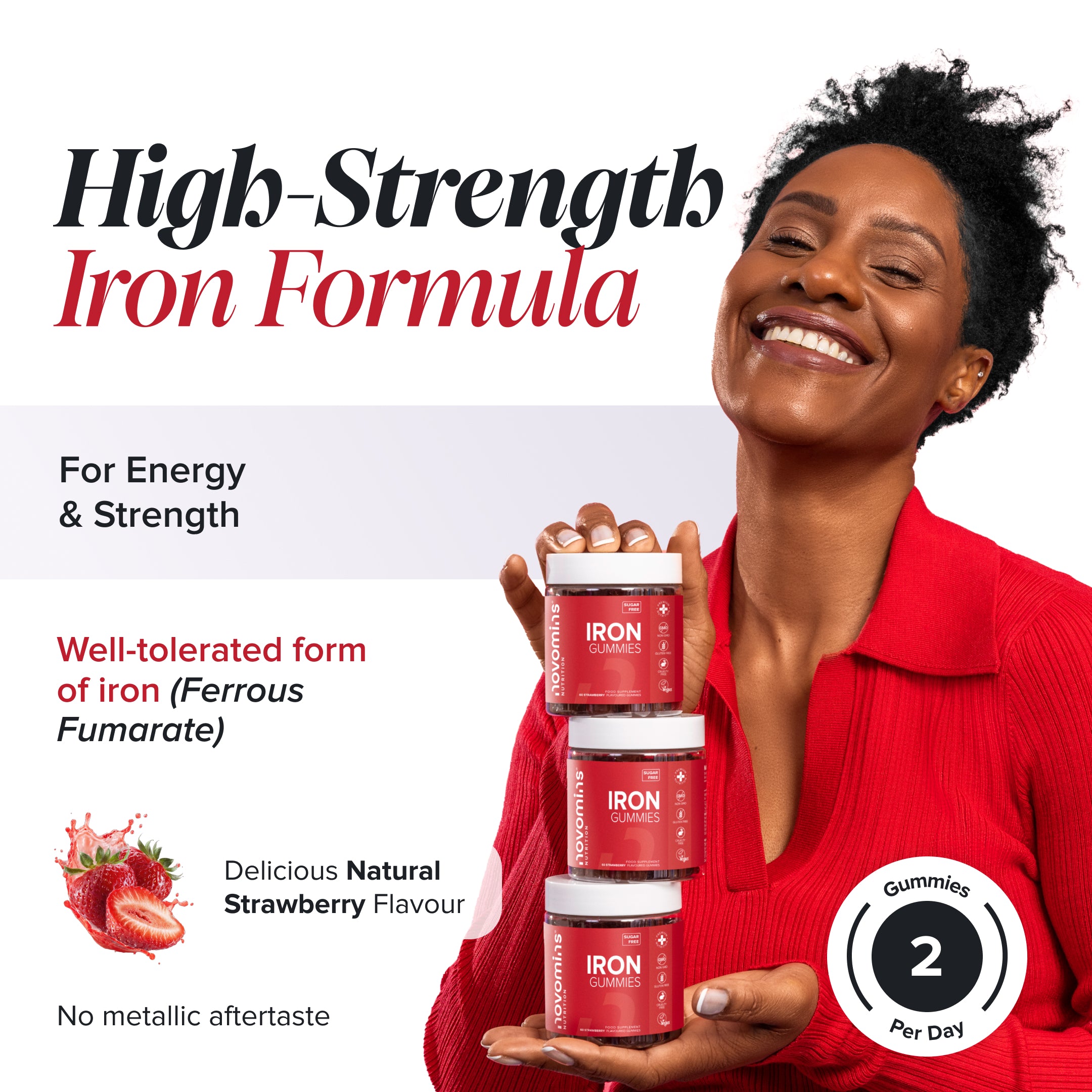 Novomins Fer Sans Sucre gummies fraise vitamine C