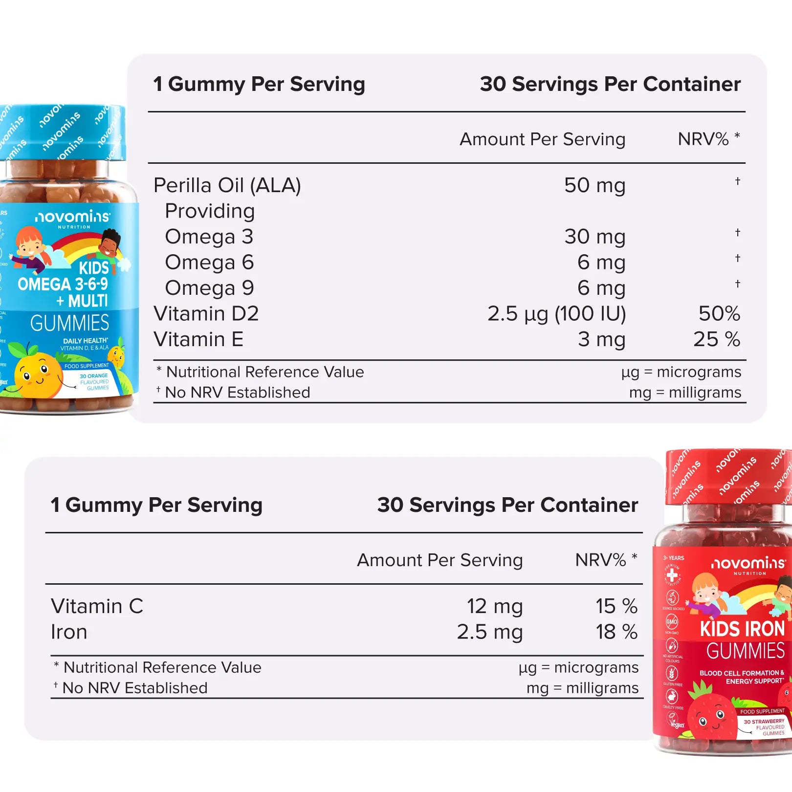 Novomins Packs Croissance Enfants Gummies B Oméga Fer 3-en-1