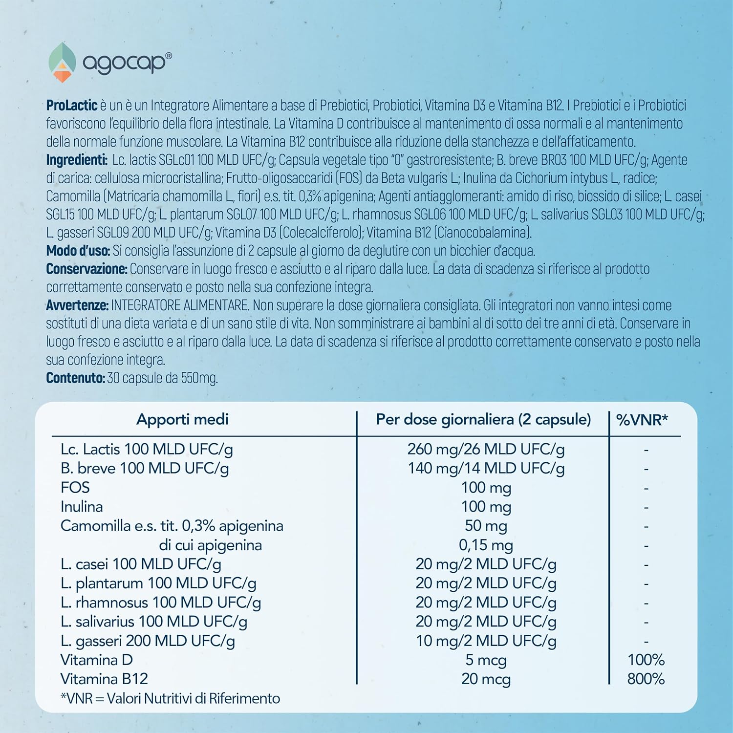 Agocap Benessere Intestinale ProLactic probiotique digestion