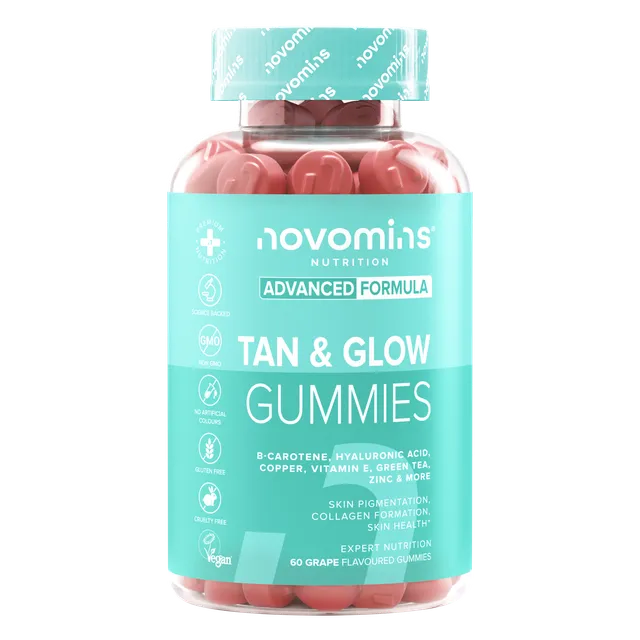 Novomins Cheveux peau ongles Tan & Glow Gummies éclat peau