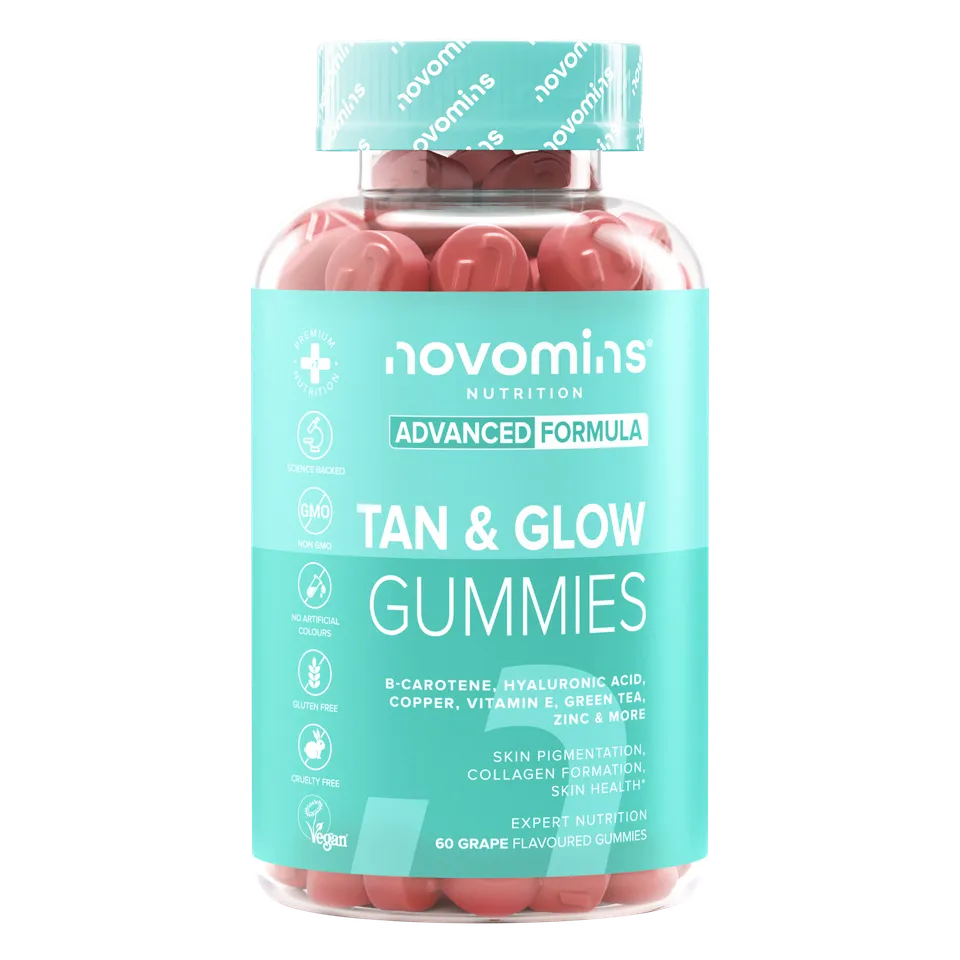 Novomins Cheveux peau ongles Tan & Glow Gummies éclat peau