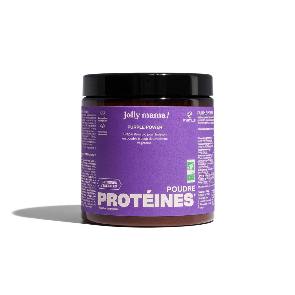 Jolly Mama Purple Power poudre protéines bio myrtille 1 mois
