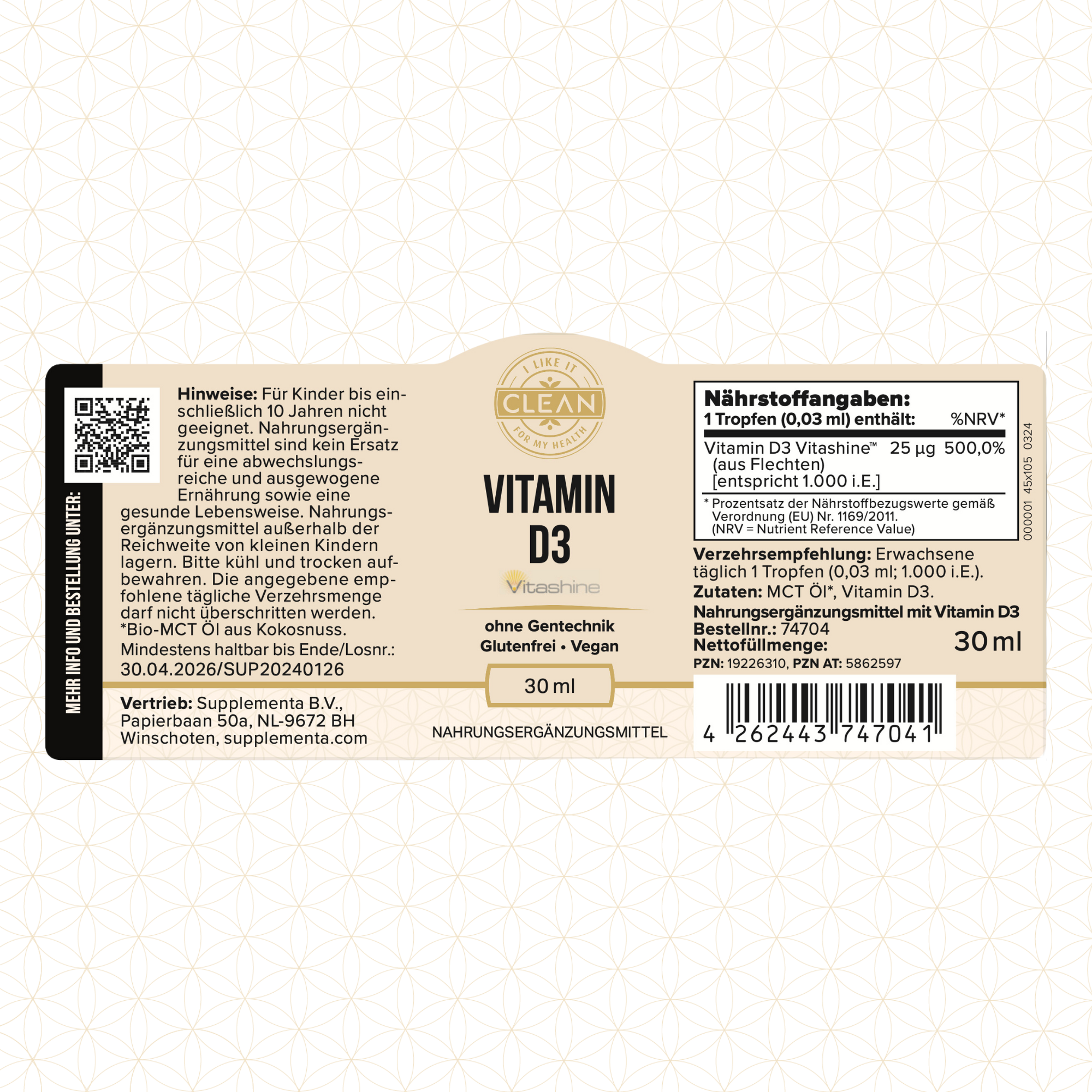 i like it clean Vitamin D3 gouttes 30 ml vegan 1000 UI