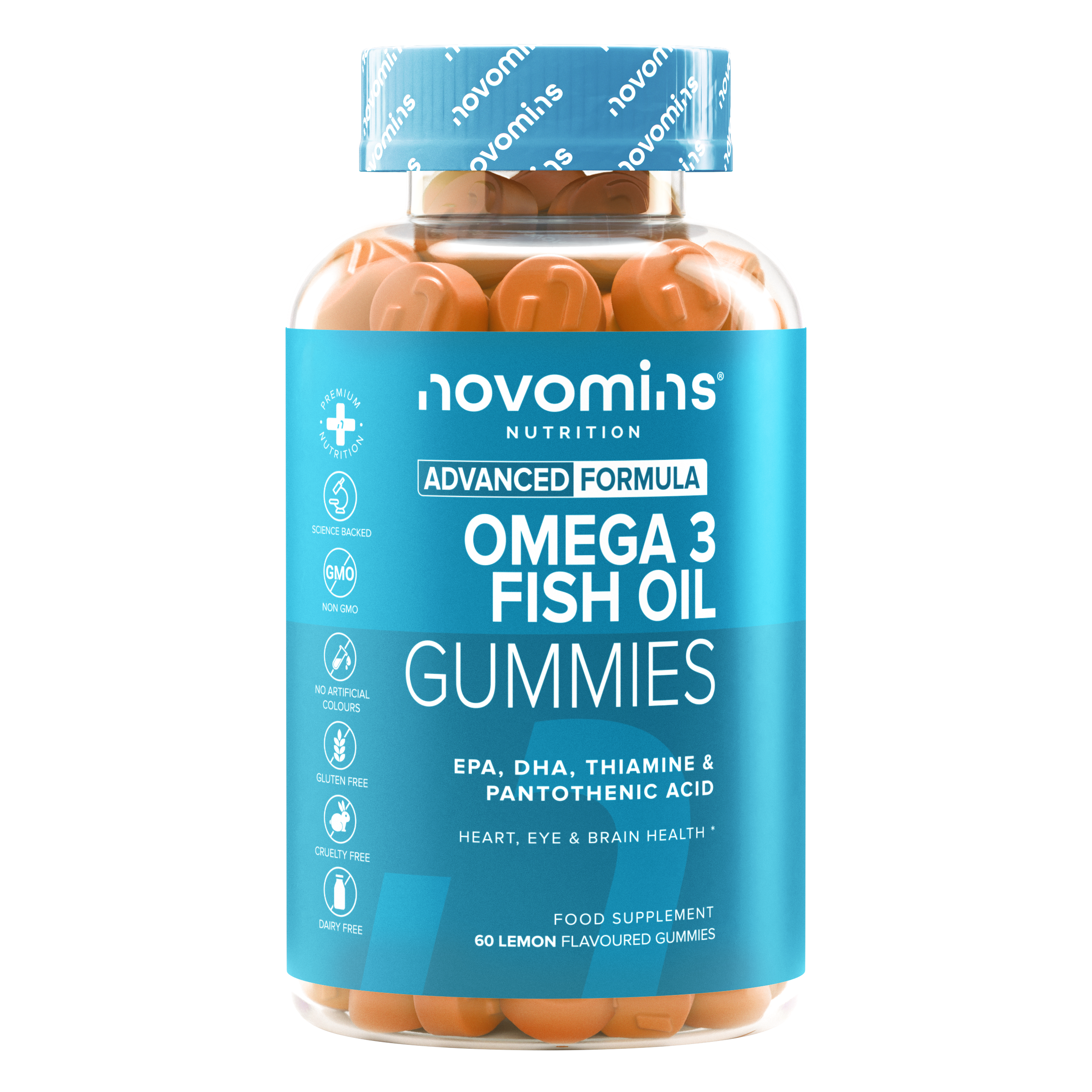 Novomins Cœur Gummies Oméga-3 Huile Poisson citron DHA