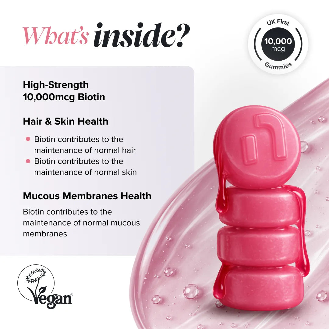 Novomins Cheveux peau ongles Gummies Biotine pêche 10000µg