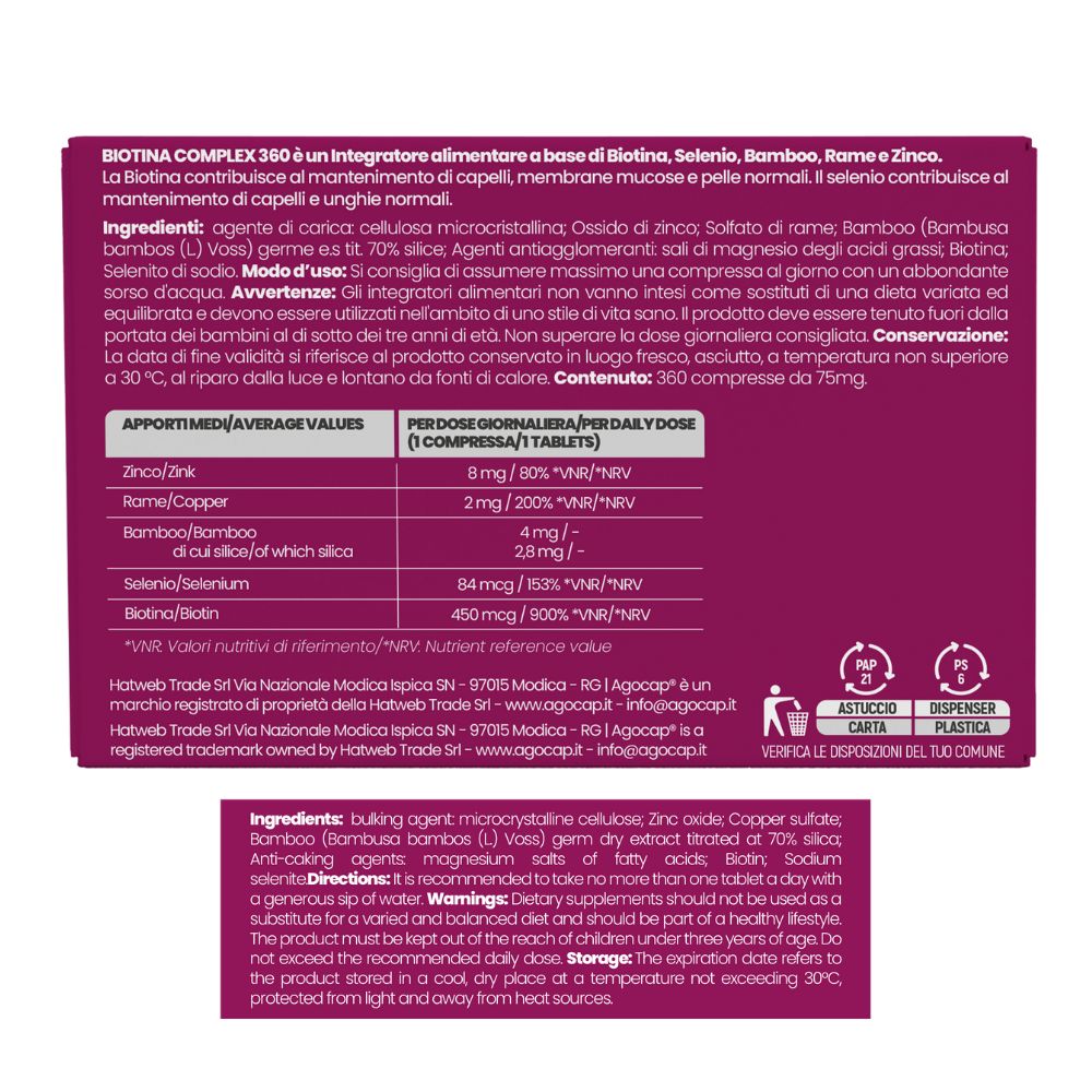 Agocap Biotina Complex 360 biotine cheveux zinc