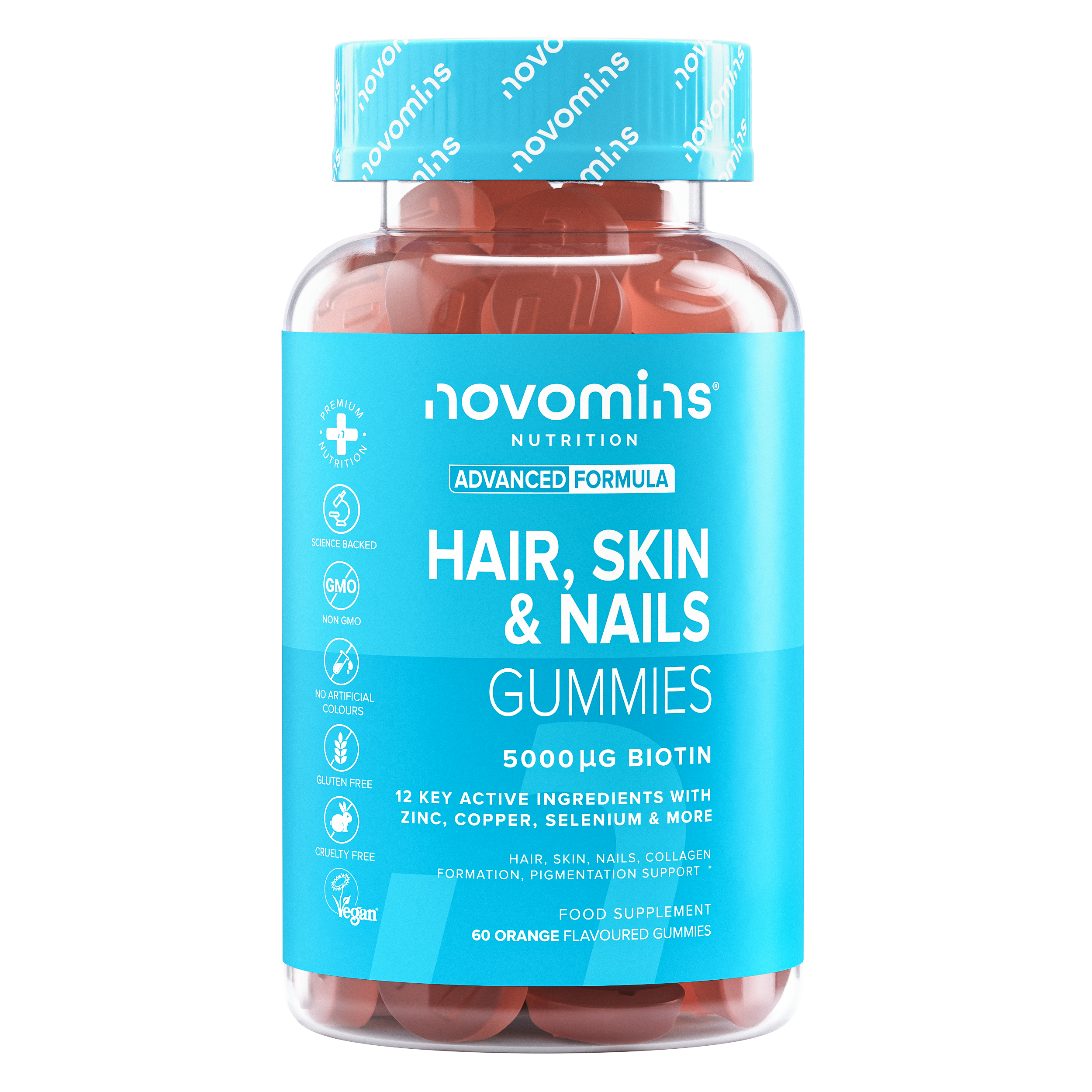 Novomins Cheveux Gummies Cheveux Peau & Ongles biotine 12 vitamines