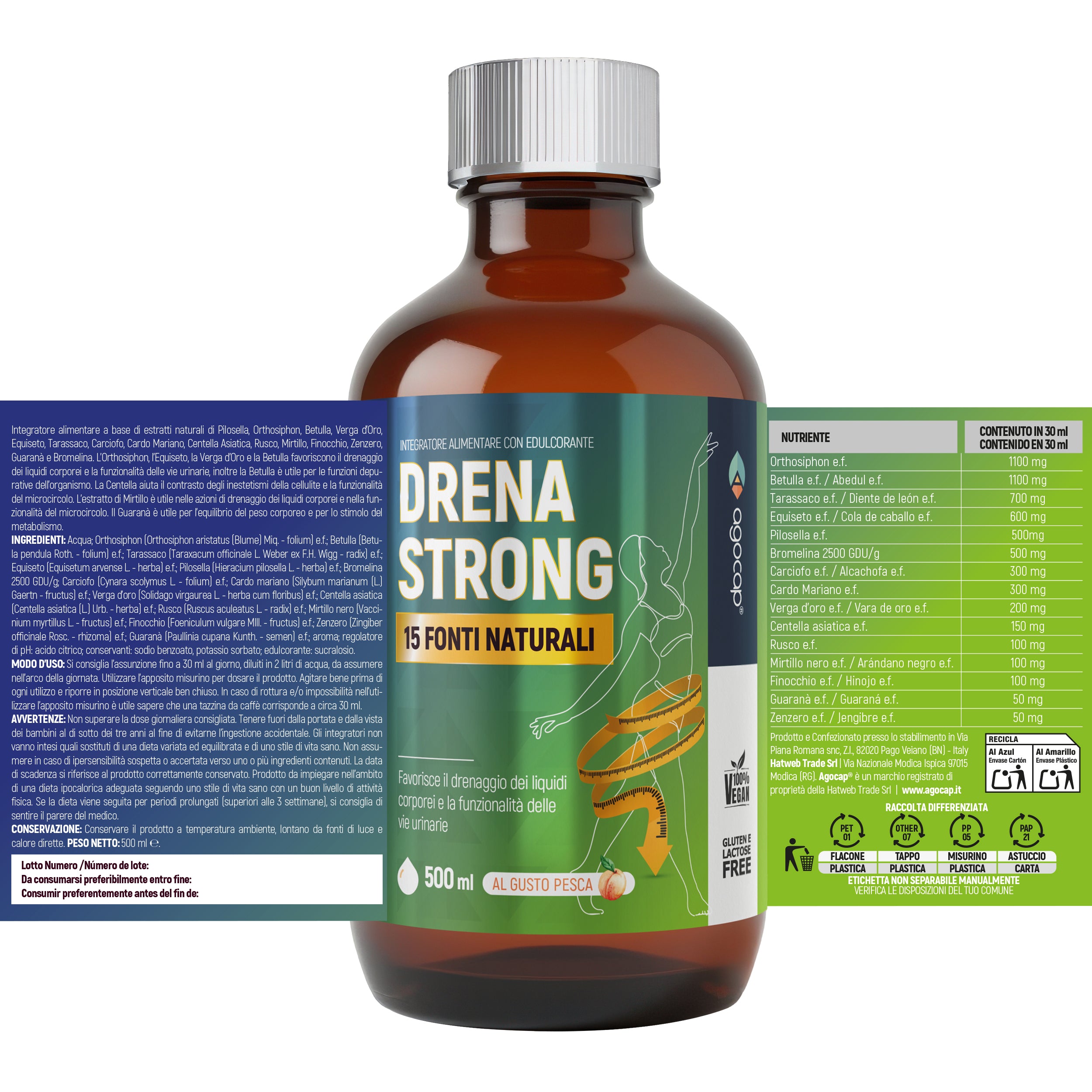 Agocap Drena Strong draineur liquide pêche 500 ml