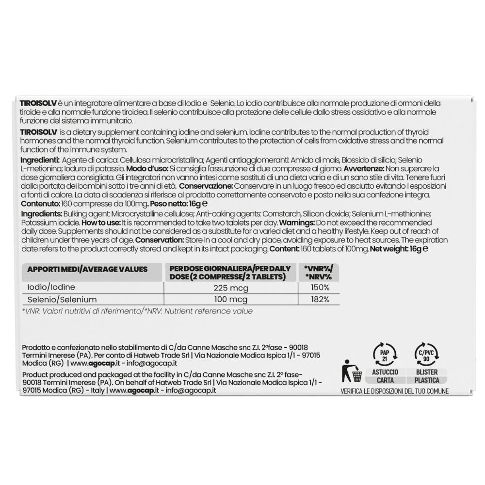 Agocap Vitamine e Minerali Tiroisolv iode sélénium thyroïde