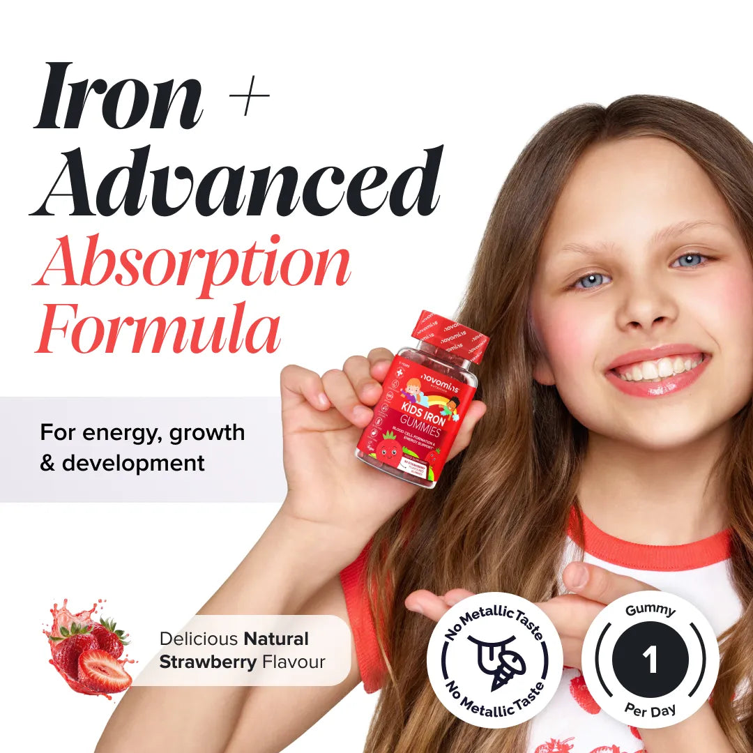 Novomins Croissance Gummies Fer Enfants fraise vitamine C