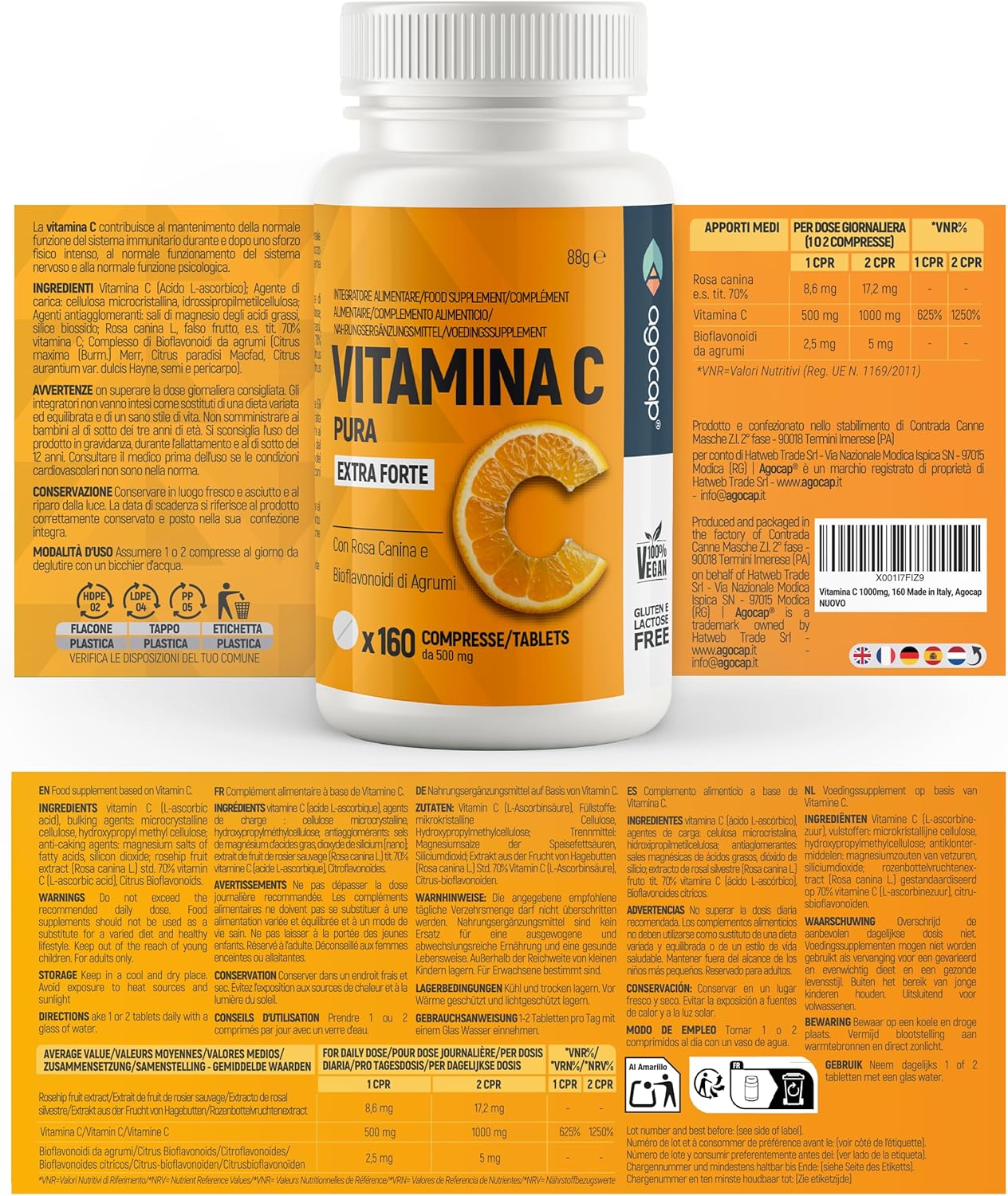 Agocap Vitamina C Extra Forte comprimés 160 immunité
