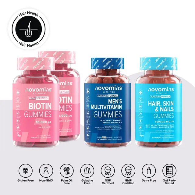 Novomins Coffrets Gummies Santé Cheveux Hommes biotine
