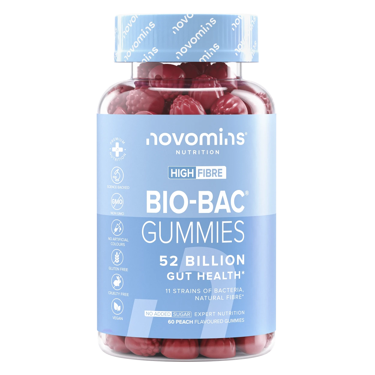 Novomins Santé intestinale Gummies Bio-Bac pêche 52 mds